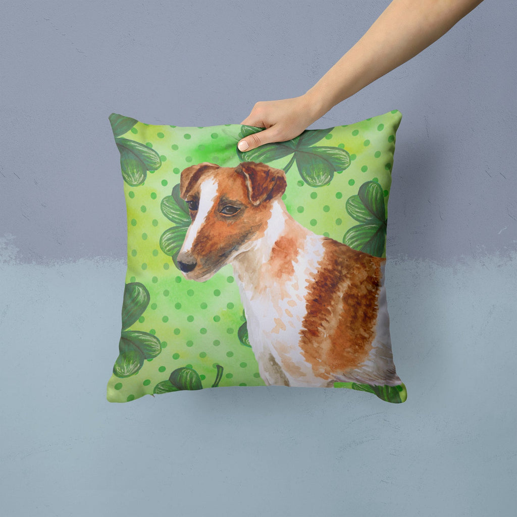 Smooth Fox Terrier St Patrick's Decorative Throw Pillow 14x14 Indoor Outdoor Accent Cushion, Fabric Cover with Insert for Sofa, Bed, Porch & Living Room