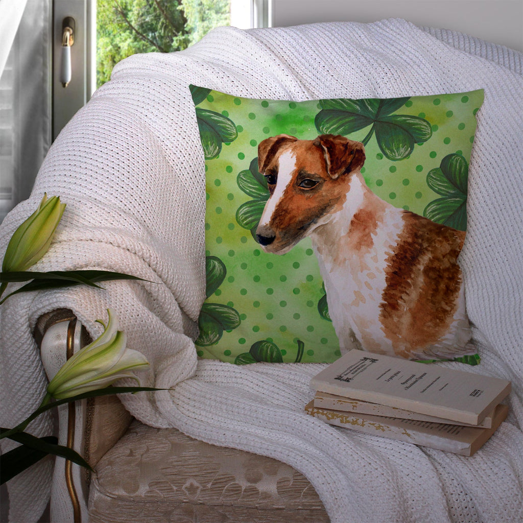 Smooth Fox Terrier St Patrick's Decorative Throw Pillow 14x14 Indoor Outdoor Accent Cushion, Fabric Cover with Insert for Sofa, Bed, Porch & Living Room