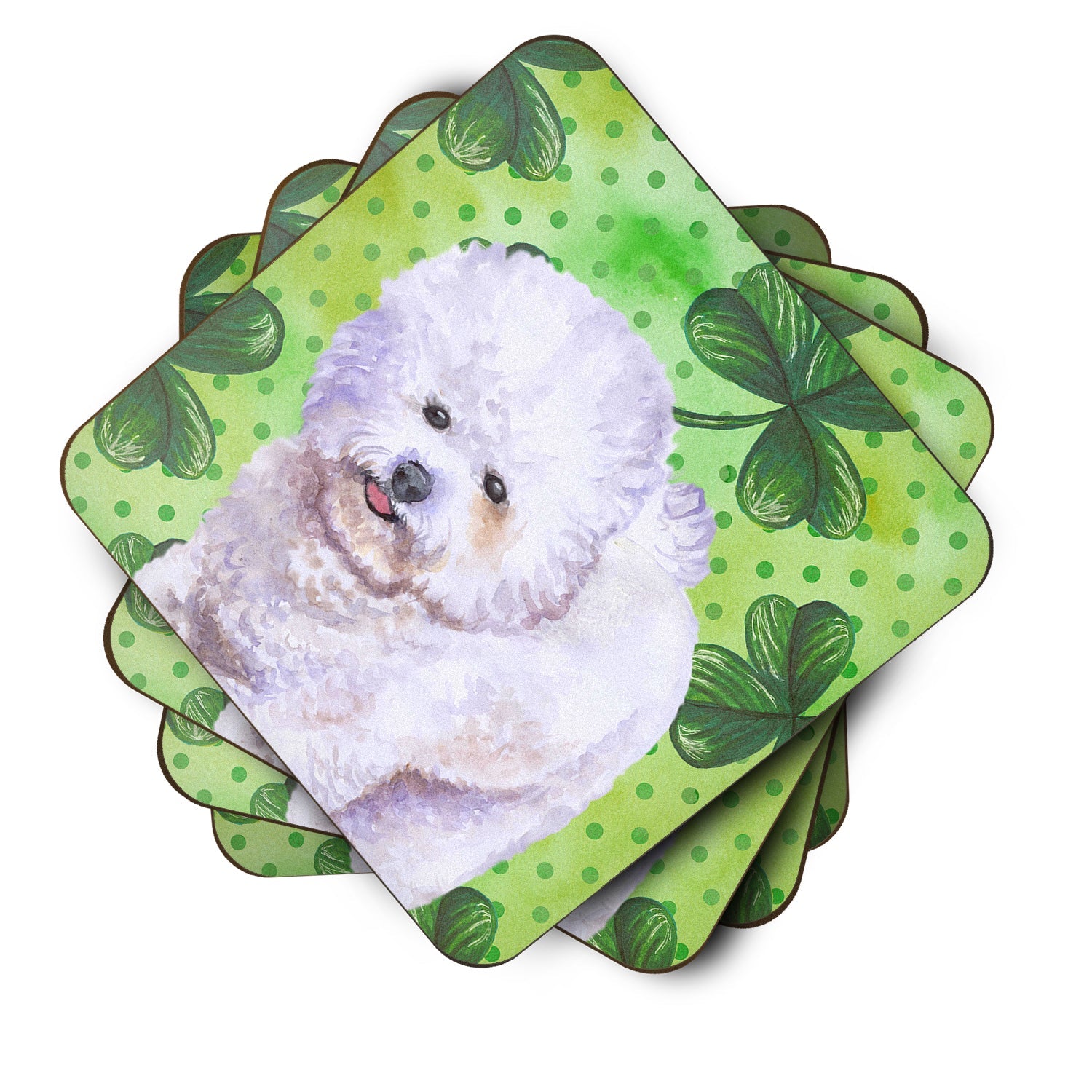 Bichon Frise St Patrick's Foam Coasters Set of 4 Cup Coasters for Indoor Outdoor, Tabletop Protection, Anti Slip, Mouse pad Material