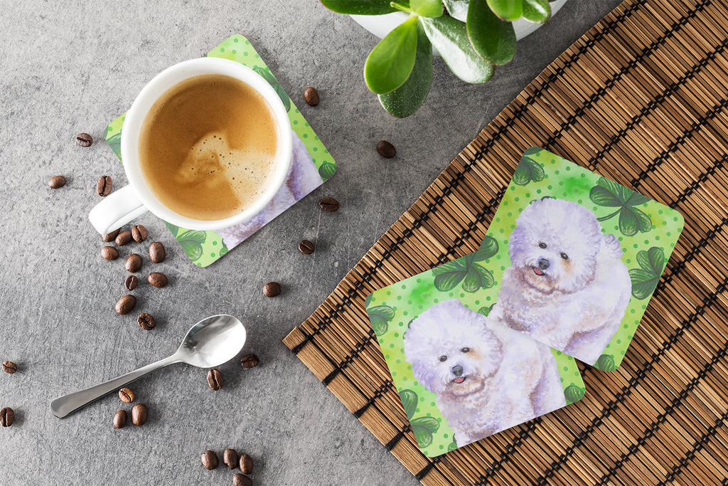 Bichon Frise St Patrick's Foam Coasters Set of 4 Cup Coasters for Indoor Outdoor, Tabletop Protection, Anti Slip, Mouse pad Material