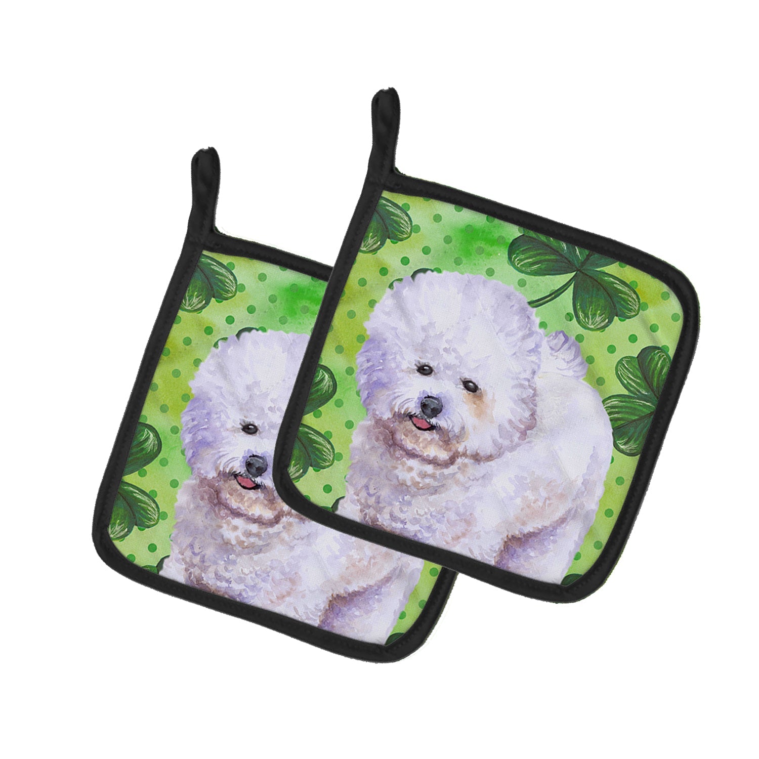 Bichon Frise St Patrick's Pot Holder Set of 2 Heat Resistant Quilted Hot Pads 7.5 x 7.5 Inch, Insulated Kitchen Trivets for Cooking & Baking