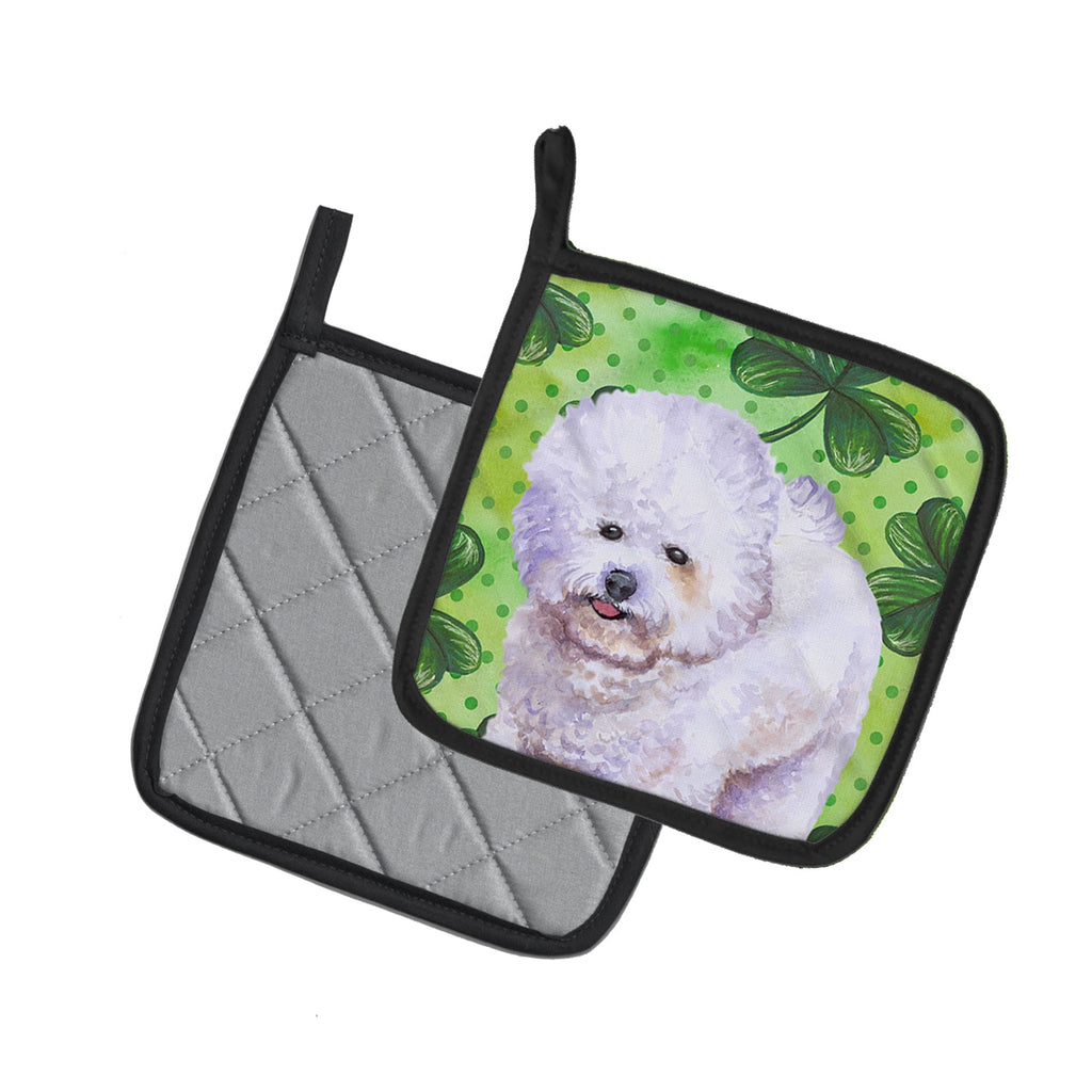 Bichon Frise St Patrick's Pot Holder Set of 2 Heat Resistant Quilted Hot Pads 7.5 x 7.5 Inch, Insulated Kitchen Trivets for Cooking & Baking