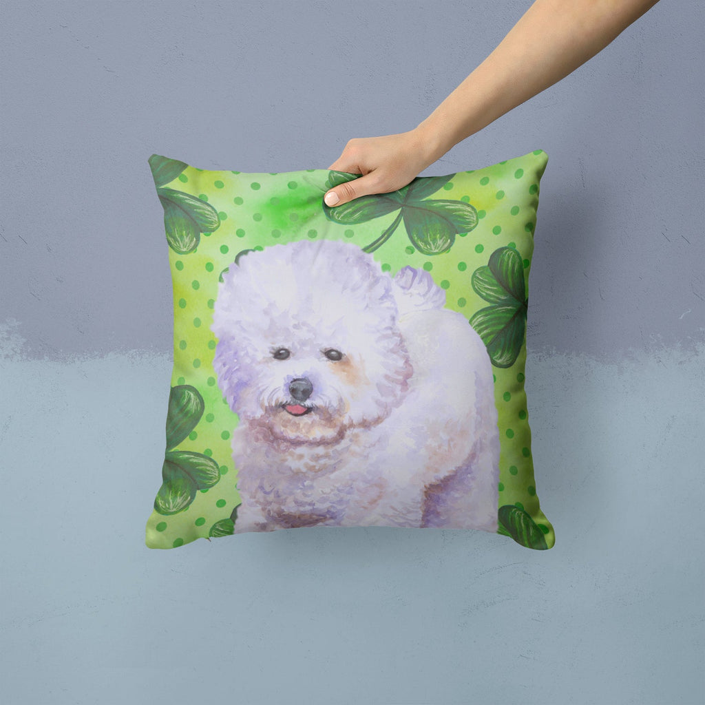 Bichon Frise St Patrick's Decorative Throw Pillow 14x14 Indoor Outdoor Accent Cushion, Fabric Cover with Insert for Sofa, Bed, Porch & Living Room
