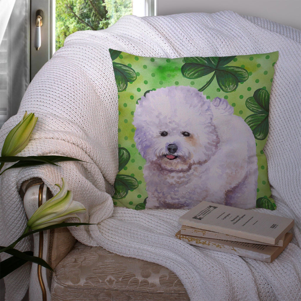 Bichon Frise St Patrick's Decorative Throw Pillow 14x14 Indoor Outdoor Accent Cushion, Fabric Cover with Insert for Sofa, Bed, Porch & Living Room