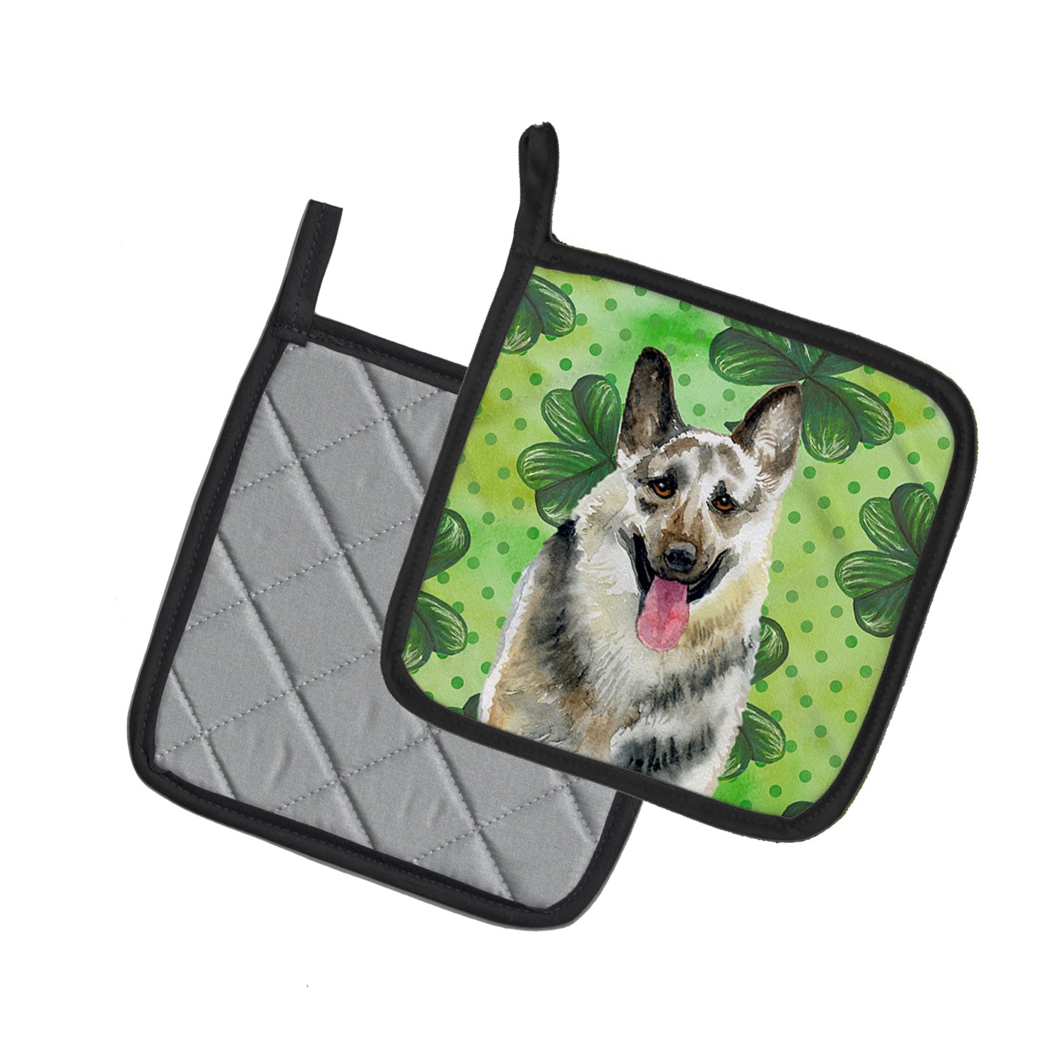 East-European Shepherd St Patrick's Pot Holder Set of 2 Heat Resistant Quilted Hot Pads 7.5 x 7.5 Inch, Insulated Kitchen Trivets for Cooking & Baking