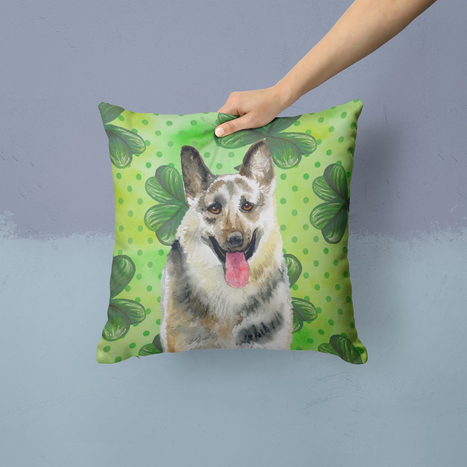 East-European Shepherd St Patrick's Decorative Throw Pillow 14x14 Indoor Outdoor Accent Cushion, Fabric Cover with Insert for Sofa, Bed, Porch & Living Room