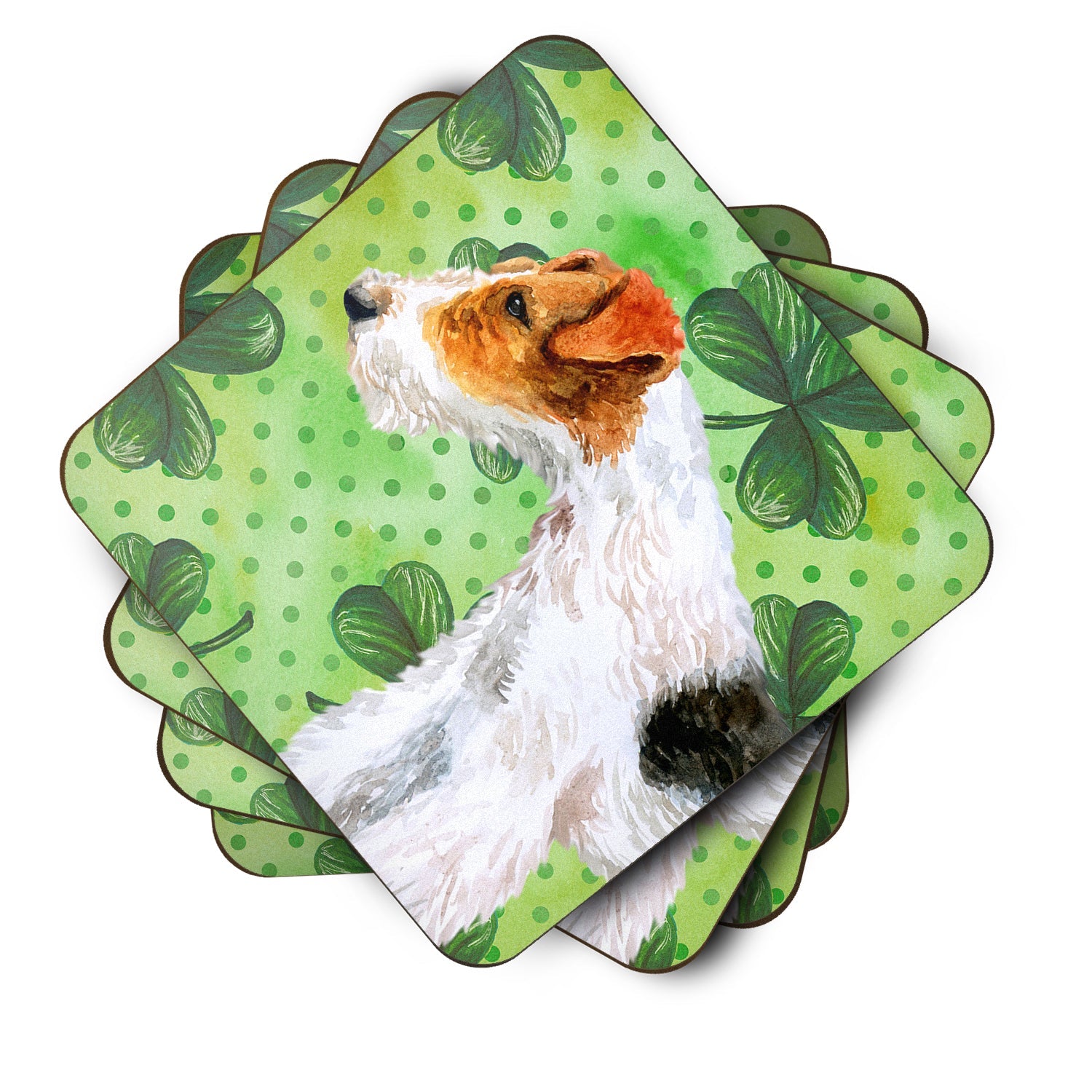 Fox Terrier St Patrick's Foam Coasters Set of 4 Cup Coasters for Indoor Outdoor, Tabletop Protection, Anti Slip, Mouse pad Material
