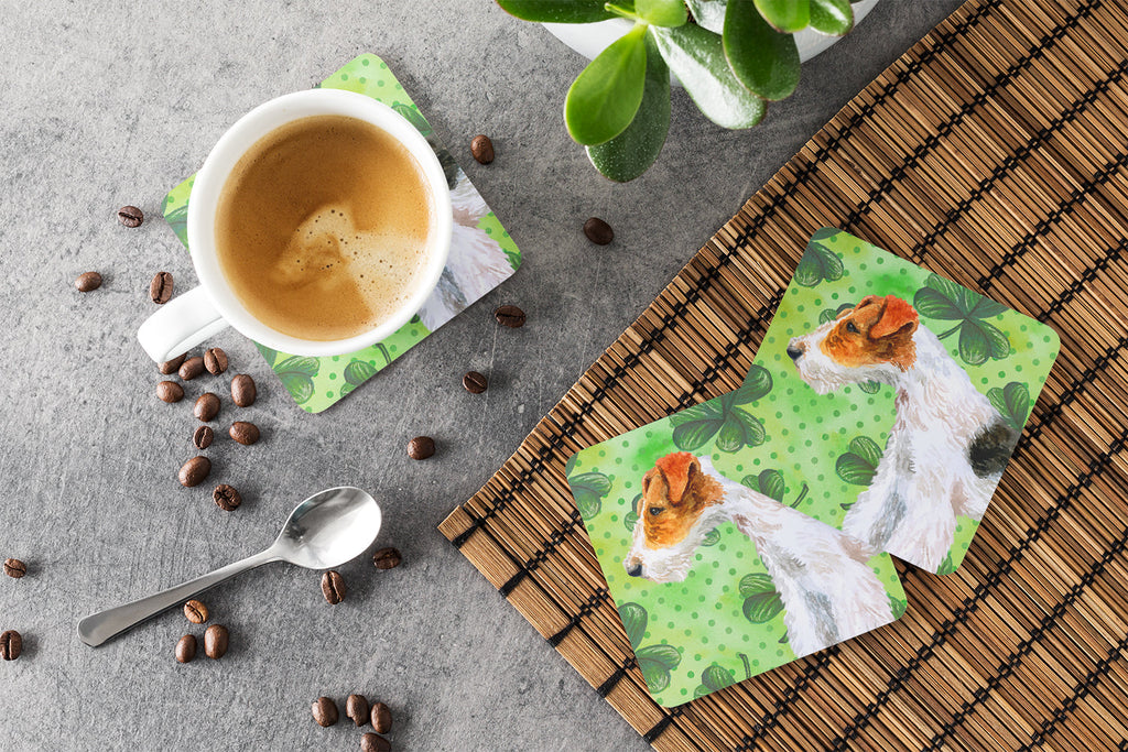 Fox Terrier St Patrick's Foam Coasters Set of 4 Cup Coasters for Indoor Outdoor, Tabletop Protection, Anti Slip, Mouse pad Material