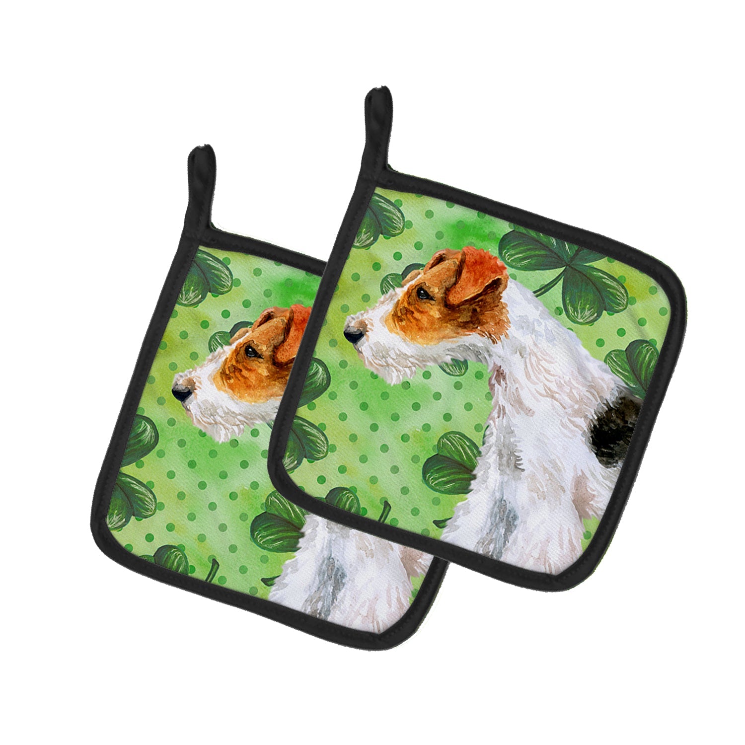 Fox Terrier St Patrick's Pot Holder Set of 2 Heat Resistant Quilted Hot Pads 7.5 x 7.5 Inch, Insulated Kitchen Trivets for Cooking & Baking