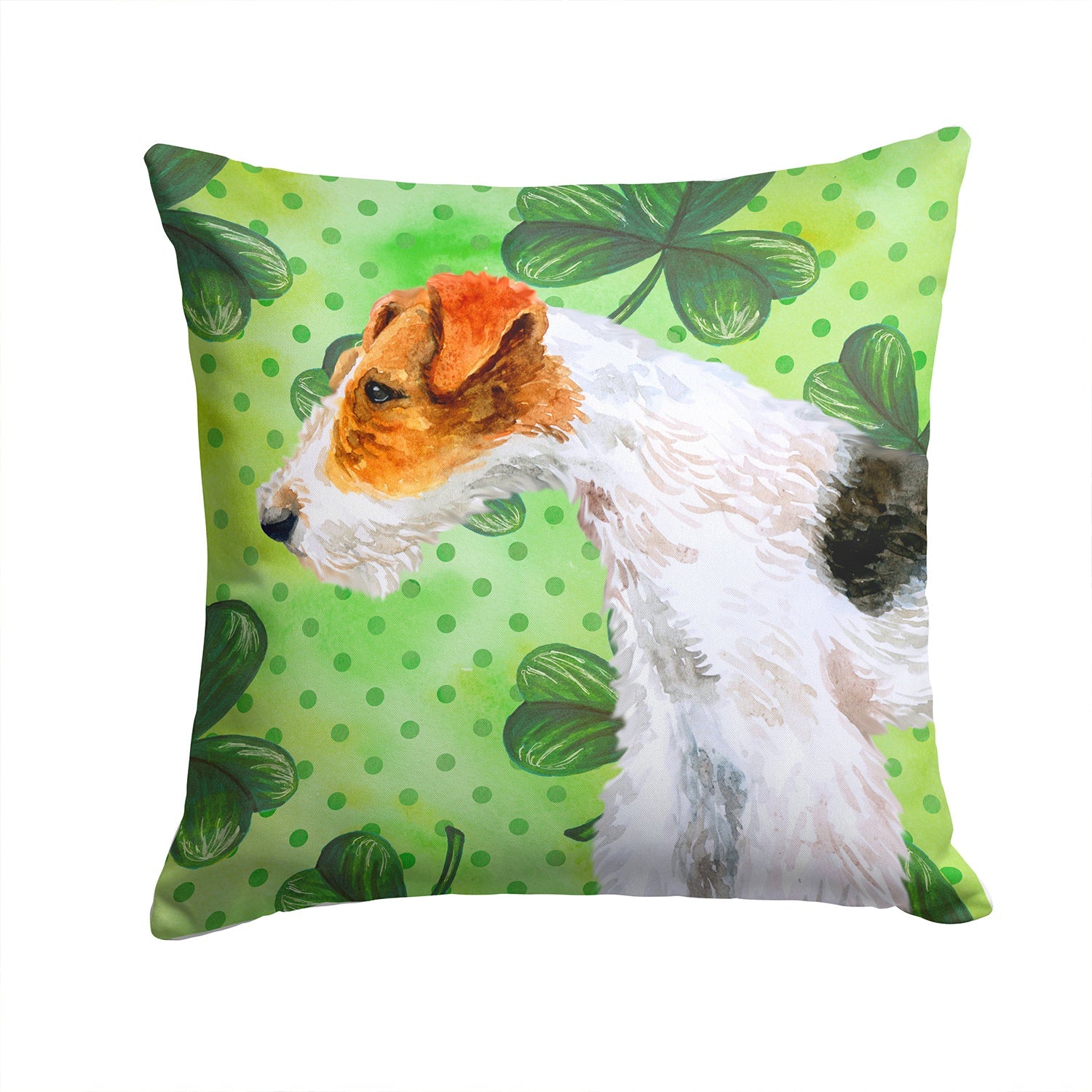 Fox Terrier St Patrick's Decorative Throw Pillow 14x14 Indoor Outdoor Accent Cushion, Fabric Cover with Insert for Sofa, Bed, Porch & Living Room