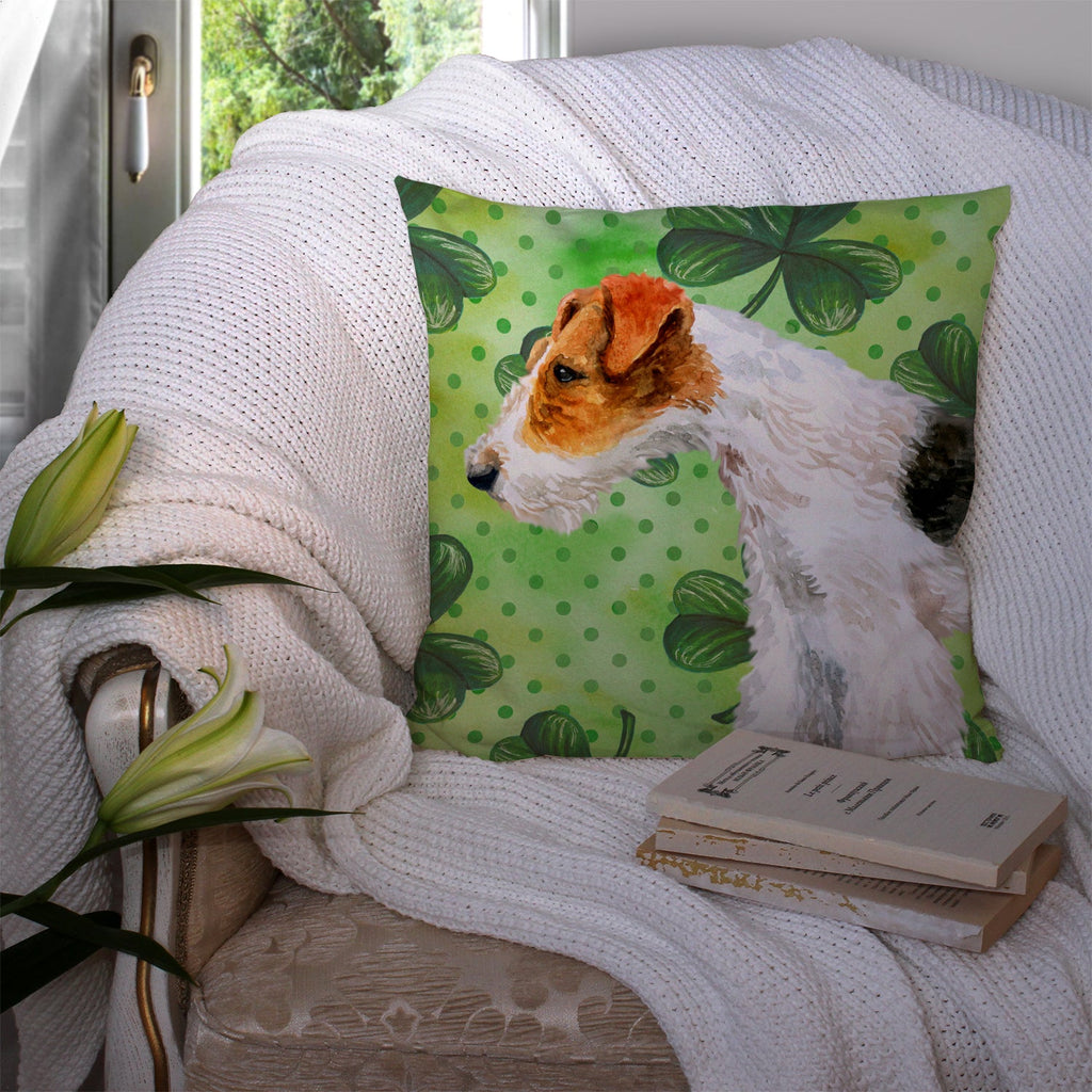 Fox Terrier St Patrick's Decorative Throw Pillow 14x14 Indoor Outdoor Accent Cushion, Fabric Cover with Insert for Sofa, Bed, Porch & Living Room