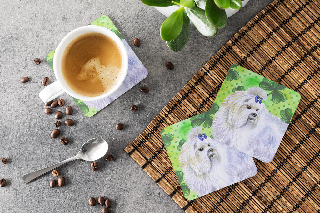 Maltese St Patrick's Foam Coasters Set of 4 Cup Coasters for Indoor Outdoor, Tabletop Protection, Anti Slip, Mouse pad Material