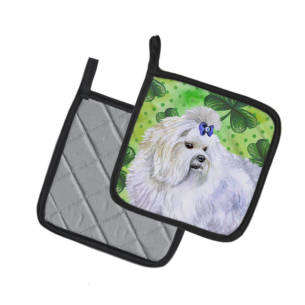 Maltese St Patrick's Pot Holder Set of 2 Heat Resistant Quilted Hot Pads 7.5 x 7.5 Inch, Insulated Kitchen Trivets for Cooking & Baking