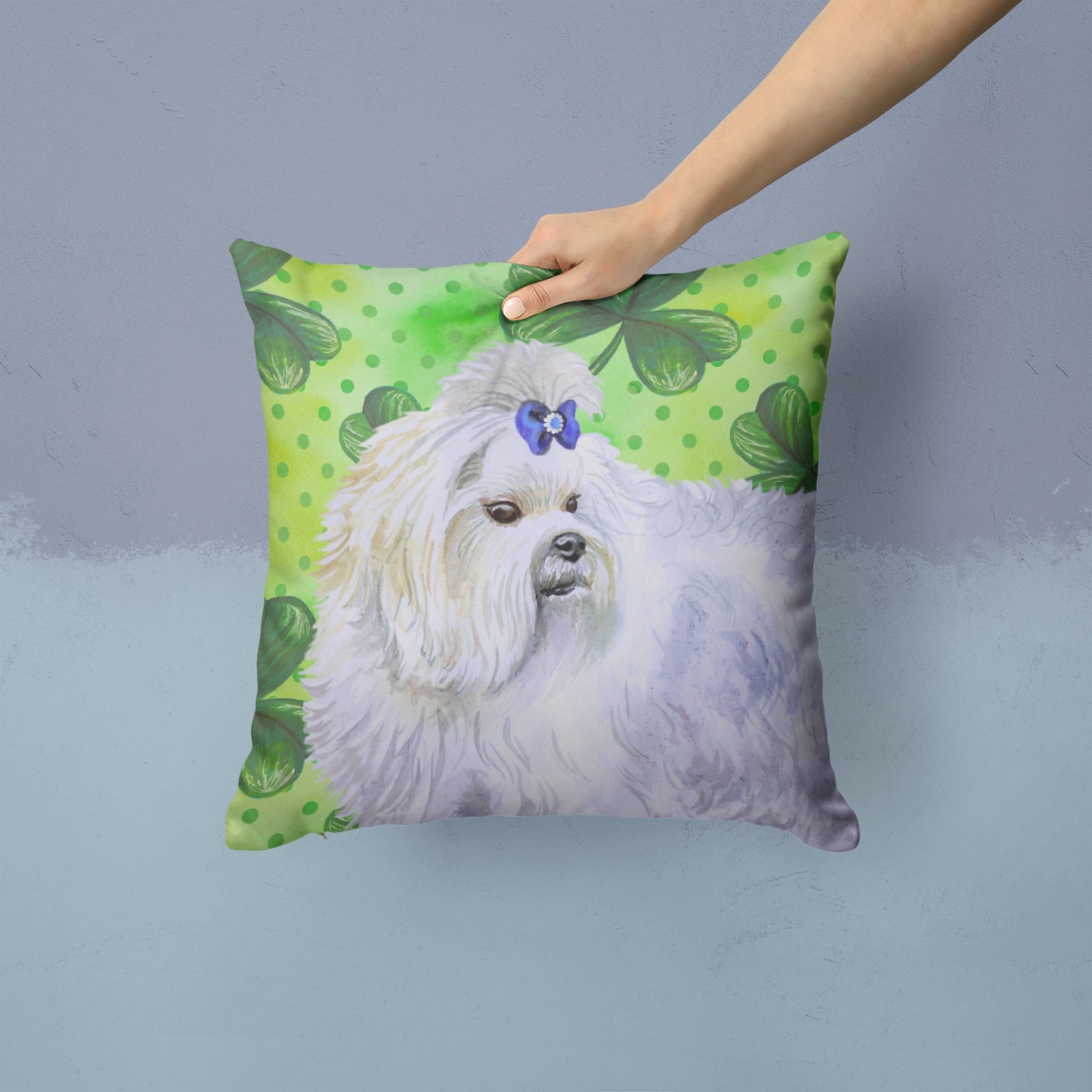 Maltese St Patrick's Decorative Throw Pillow 14x14 Indoor Outdoor Accent Cushion, Fabric Cover with Insert for Sofa, Bed, Porch & Living Room
