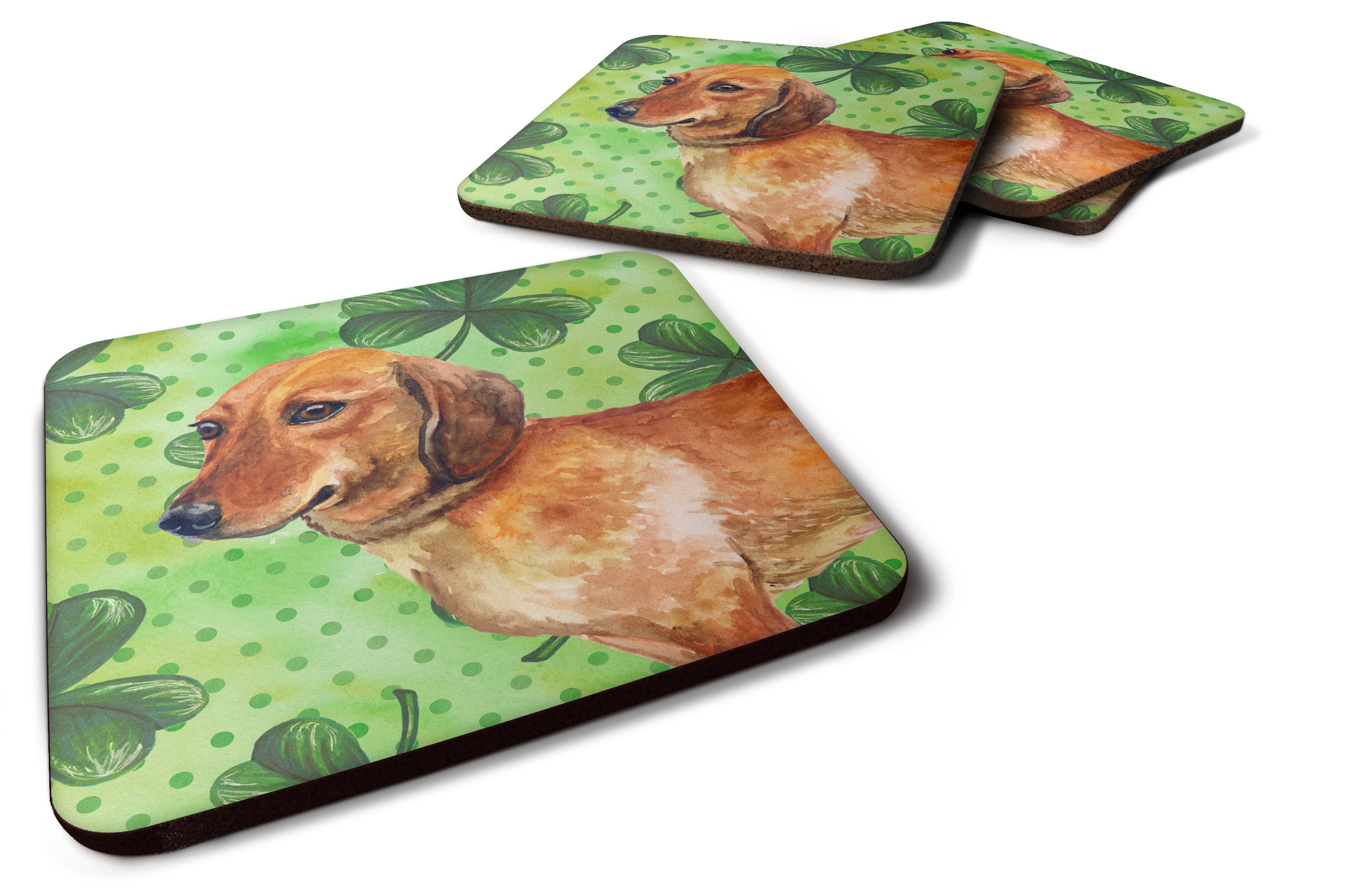 Dachshund St Patrick's Foam Coasters Set of 4 Cup Coasters for Indoor Outdoor, Tabletop Protection, Anti Slip, Mouse pad Material