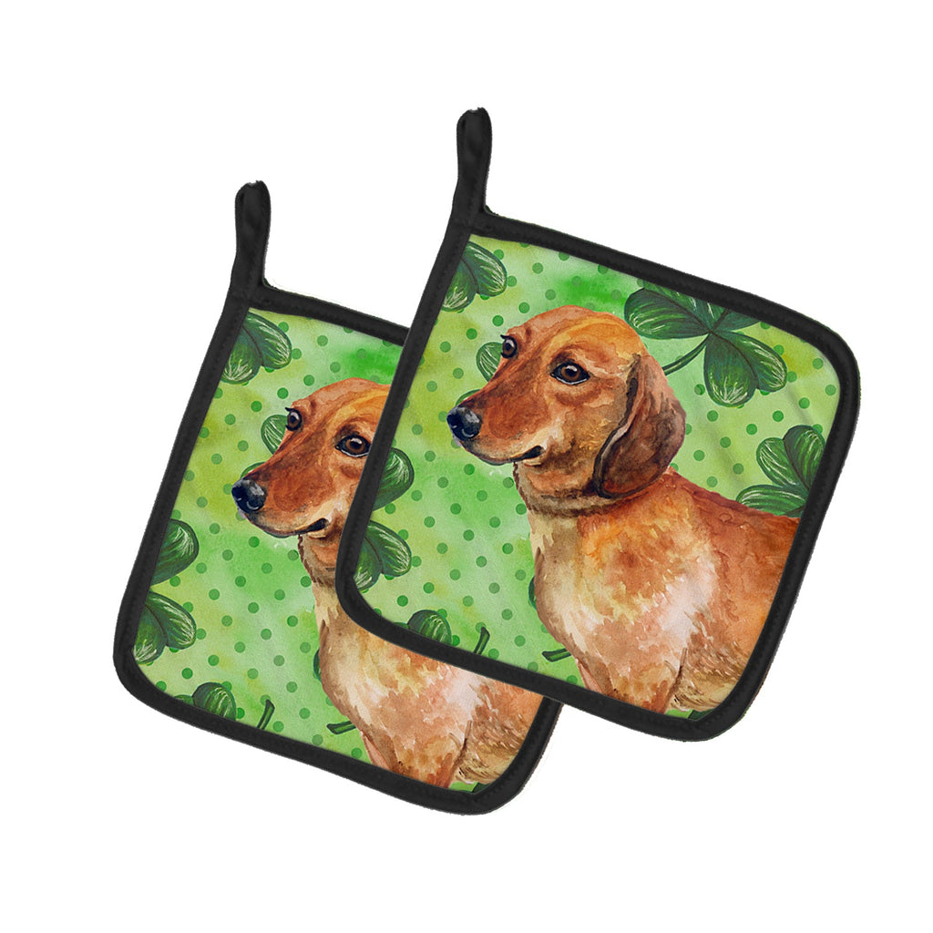 Dachshund St Patrick's Pot Holder Set of 2 Heat Resistant Quilted Hot Pads 7.5 x 7.5 Inch, Insulated Kitchen Trivets for Cooking & Baking