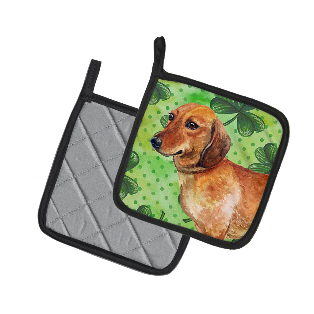 Dachshund St Patrick's Pot Holder Set of 2 Heat Resistant Quilted Hot Pads 7.5 x 7.5 Inch, Insulated Kitchen Trivets for Cooking & Baking