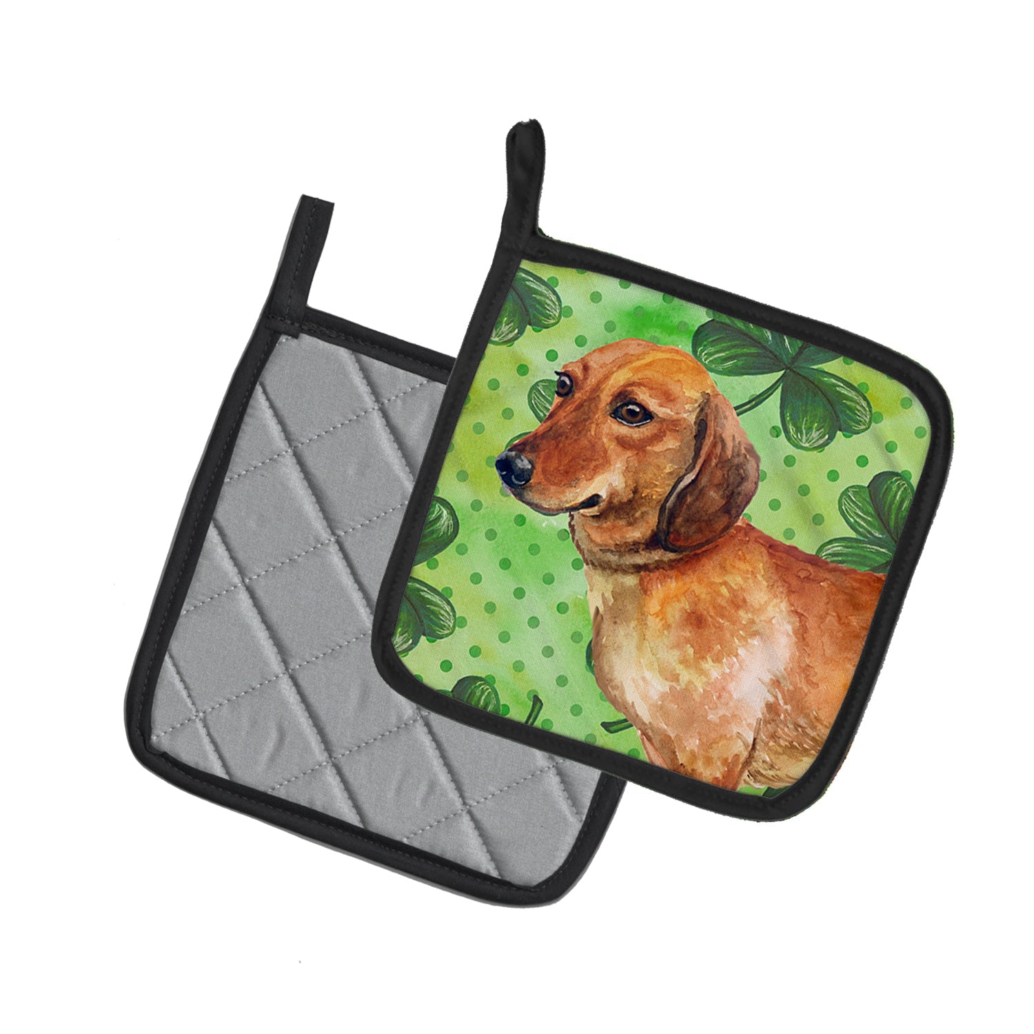 Dachshund St Patrick's Pot Holder Set of 2 Heat Resistant Quilted Hot Pads 7.5 x 7.5 Inch, Insulated Kitchen Trivets for Cooking & Baking
