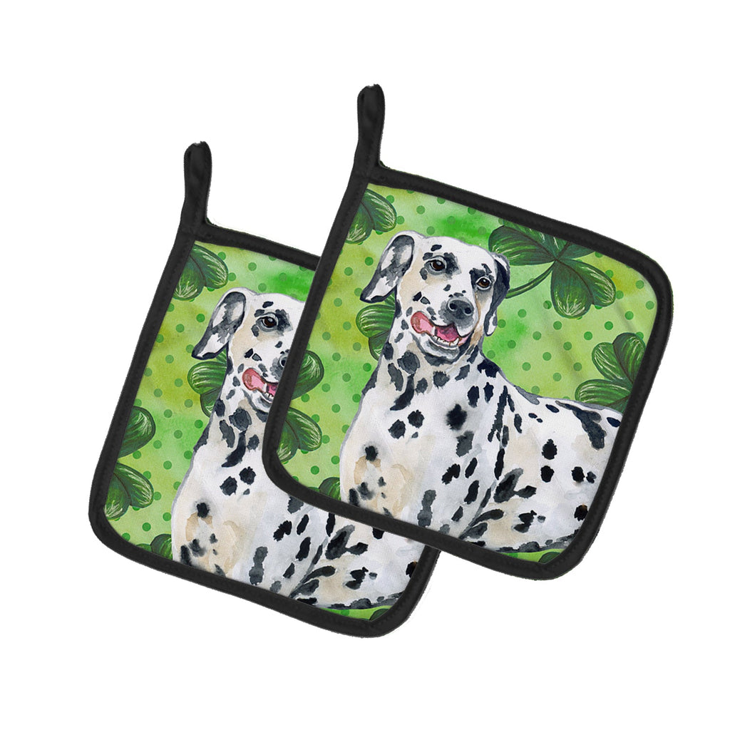 Dalmatian St Patrick's Pot Holder Set of 2 Heat Resistant Quilted Hot Pads 7.5 x 7.5 Inch, Insulated Kitchen Trivets for Cooking & Baking