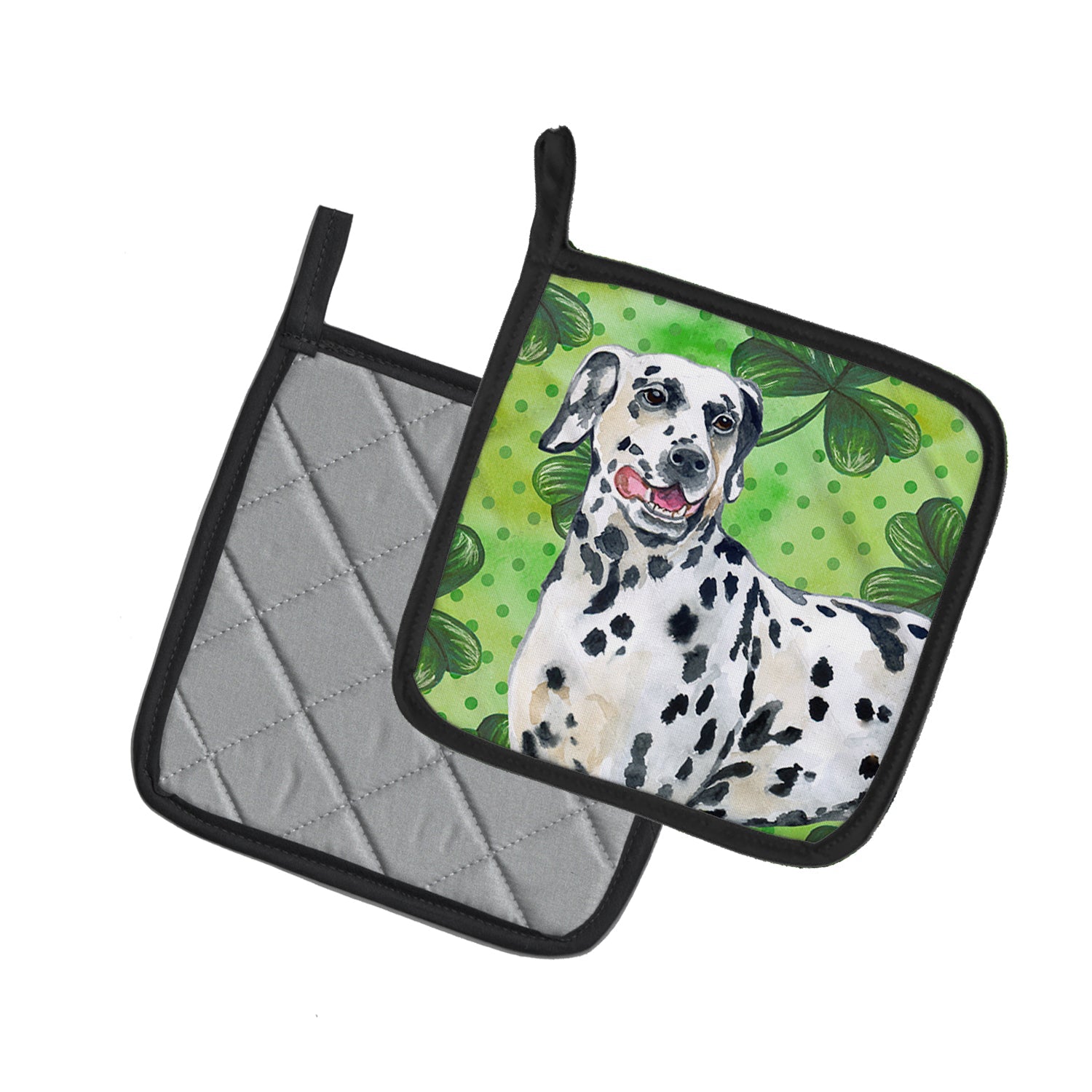 Dalmatian St Patrick's Pot Holder Set of 2 Heat Resistant Quilted Hot Pads 7.5 x 7.5 Inch, Insulated Kitchen Trivets for Cooking & Baking