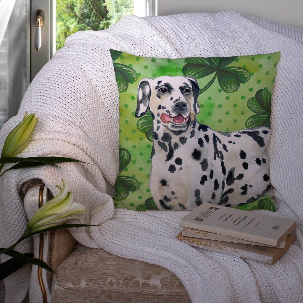 Dalmatian St Patrick's Decorative Throw Pillow 14x14 Indoor Outdoor Accent Cushion, Fabric Cover with Insert for Sofa, Bed, Porch & Living Room