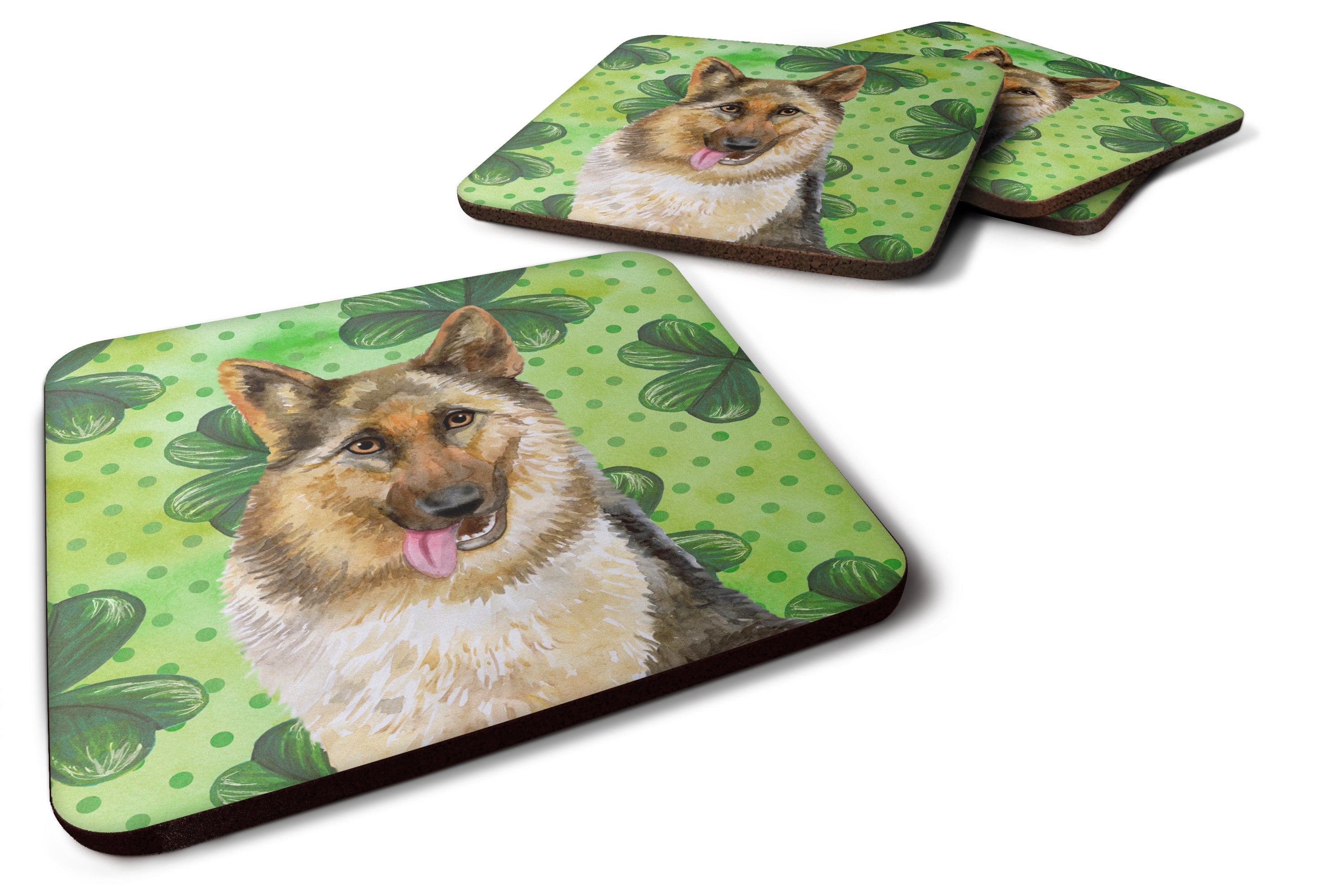 German Shepherd St Patrick's Foam Coasters Set of 4 Cup Coasters for Indoor Outdoor, Tabletop Protection, Anti Slip, Mouse pad Material