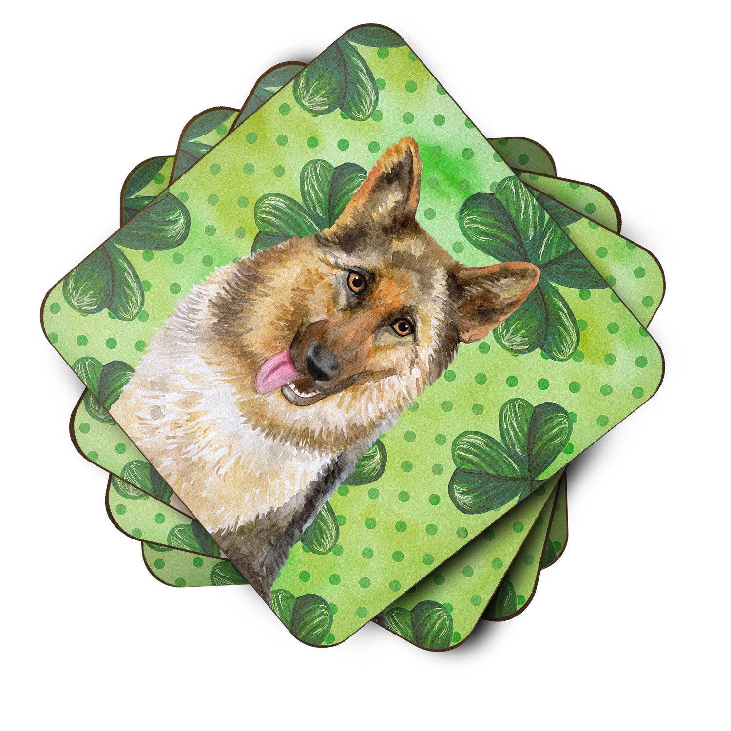 German Shepherd St Patrick's Foam Coasters Set of 4 Cup Coasters for Indoor Outdoor, Tabletop Protection, Anti Slip, Mouse pad Material