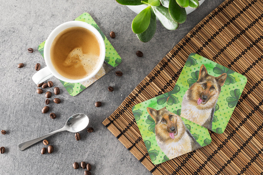 German Shepherd St Patrick's Foam Coasters Set of 4 Cup Coasters for Indoor Outdoor, Tabletop Protection, Anti Slip, Mouse pad Material