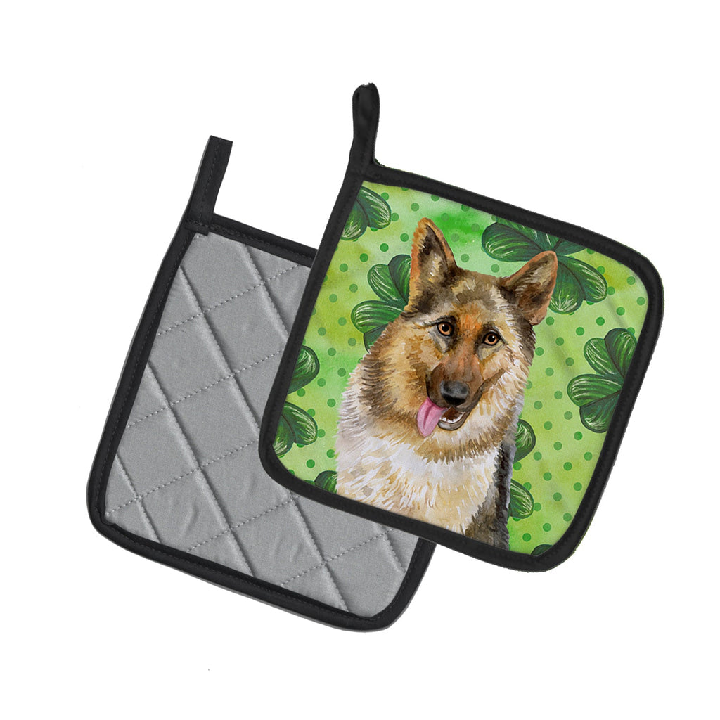 German Shepherd St Patrick's Pot Holder Set of 2 Heat Resistant Quilted Hot Pads 7.5 x 7.5 Inch, Insulated Kitchen Trivets for Cooking & Baking