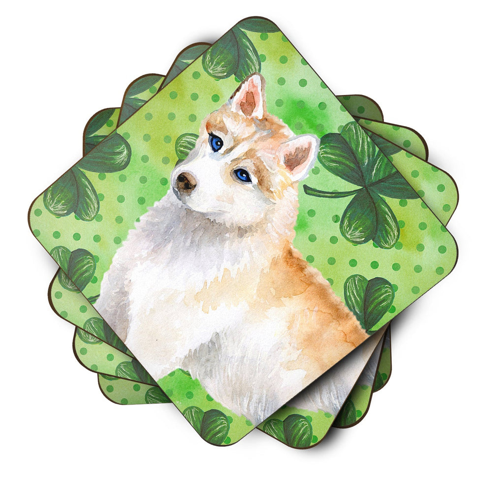 Siberian Husky St Patrick's Foam Coasters Set of 4 Cup Coasters for Indoor Outdoor, Tabletop Protection, Anti Slip, Mouse pad Material