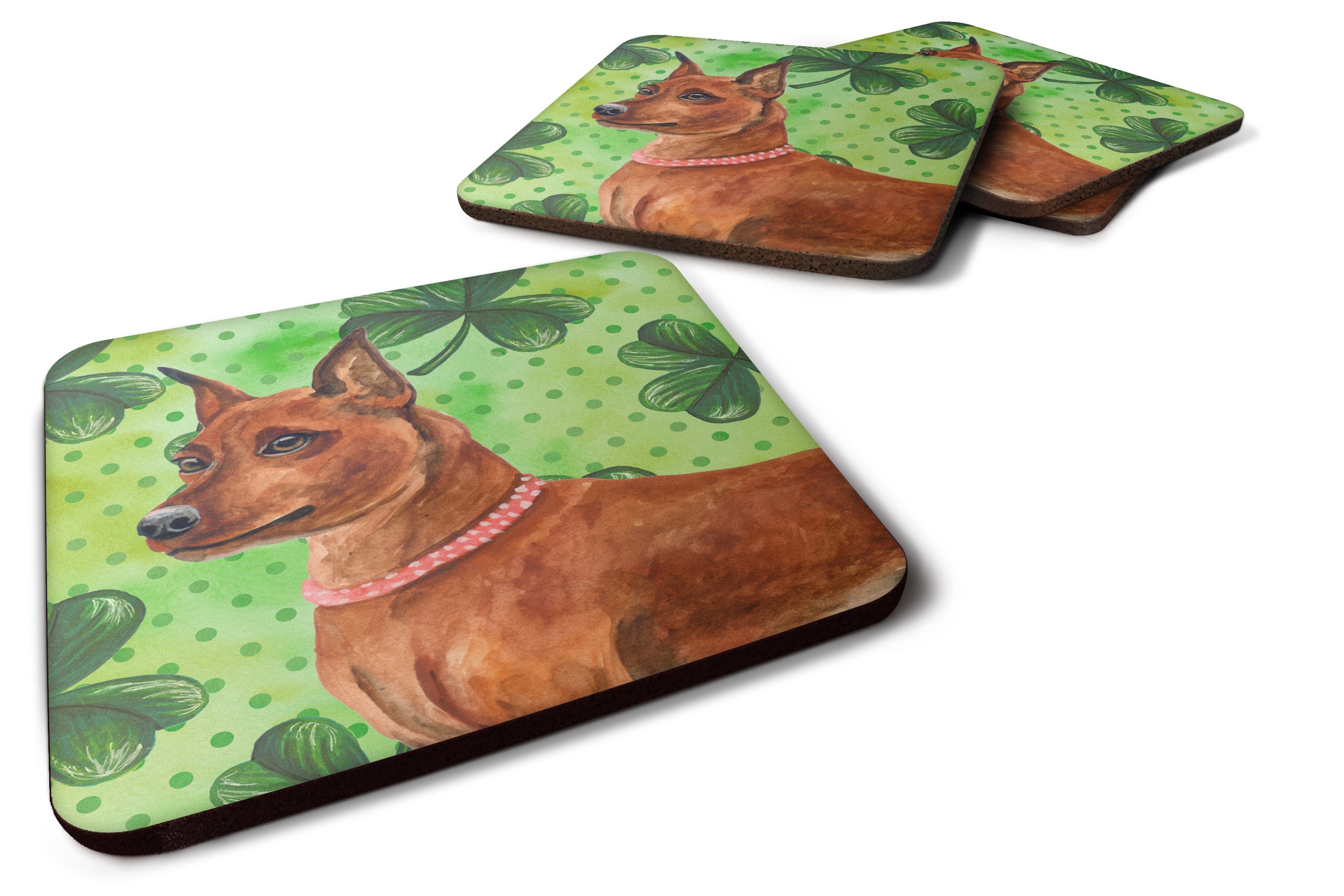 Miniature Pinscher St Patrick's Foam Coasters Set of 4 Cup Coasters for Indoor Outdoor, Tabletop Protection, Anti Slip, Mouse pad Material