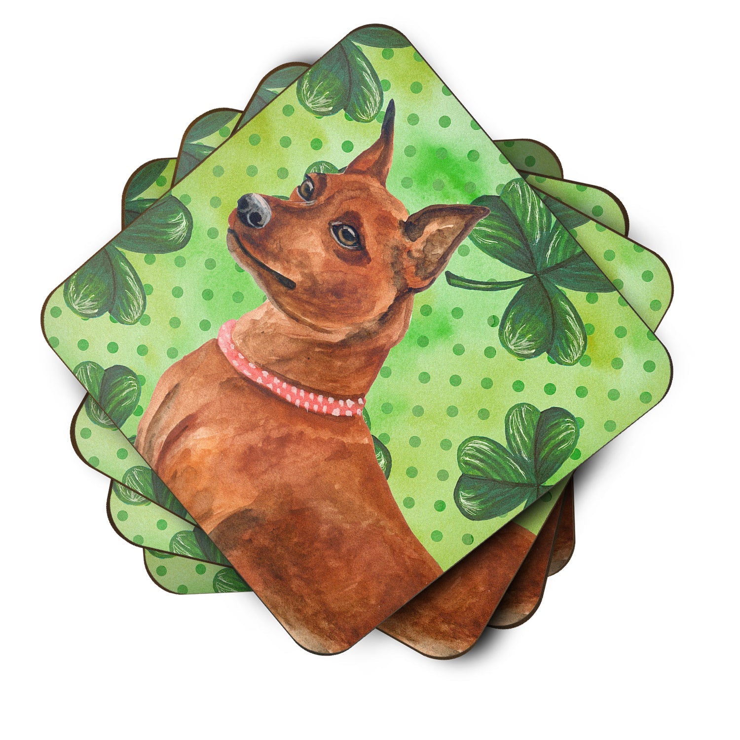 Miniature Pinscher St Patrick's Foam Coasters Set of 4 Cup Coasters for Indoor Outdoor, Tabletop Protection, Anti Slip, Mouse pad Material