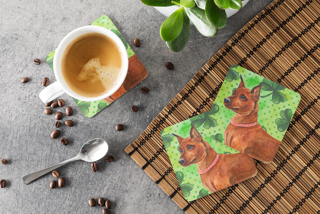 Miniature Pinscher St Patrick's Foam Coasters Set of 4 Cup Coasters for Indoor Outdoor, Tabletop Protection, Anti Slip, Mouse pad Material