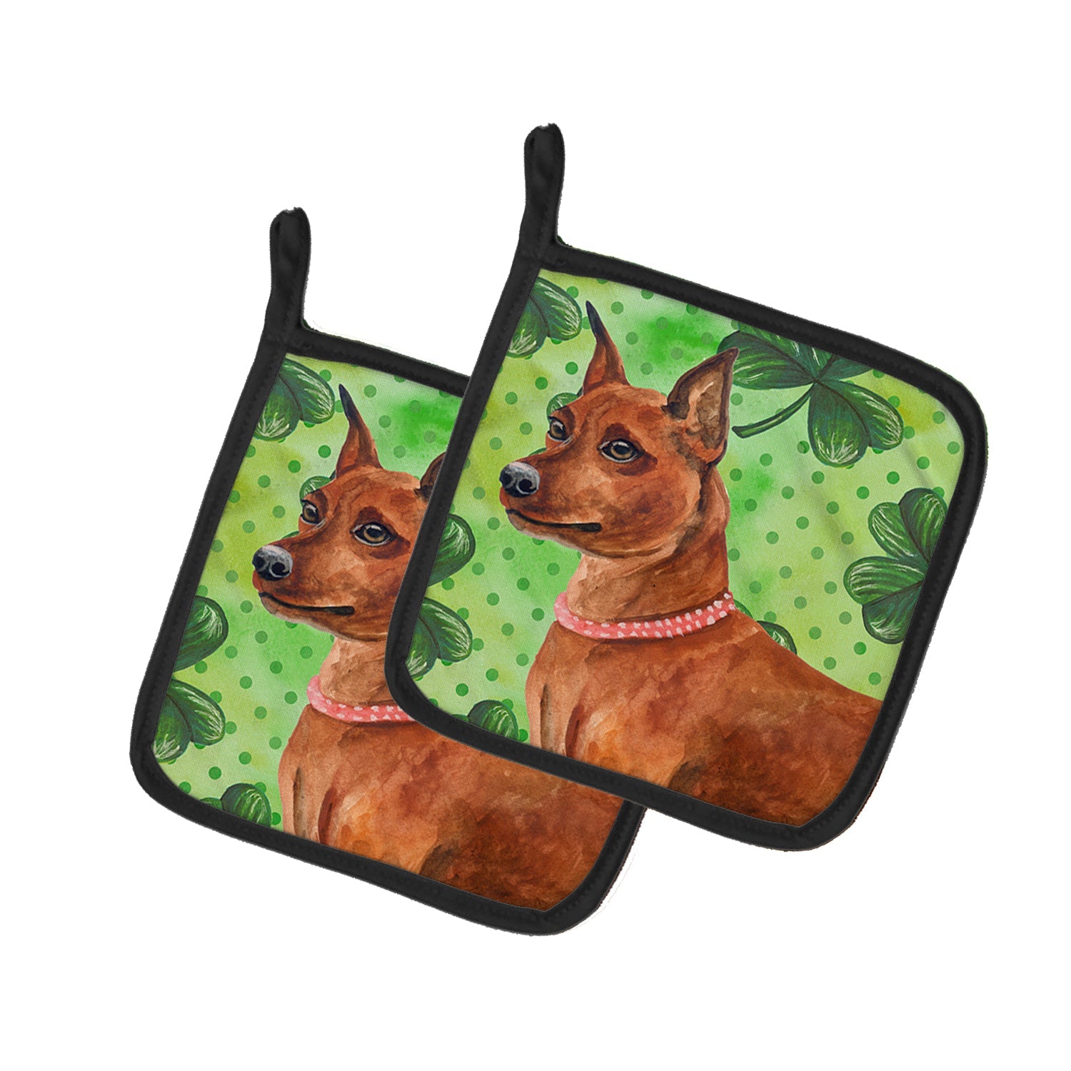 Miniature Pinscher St Patrick's Pot Holder Set of 2 Heat Resistant Quilted Hot Pads 7.5 x 7.5 Inch, Insulated Kitchen Trivets for Cooking & Baking