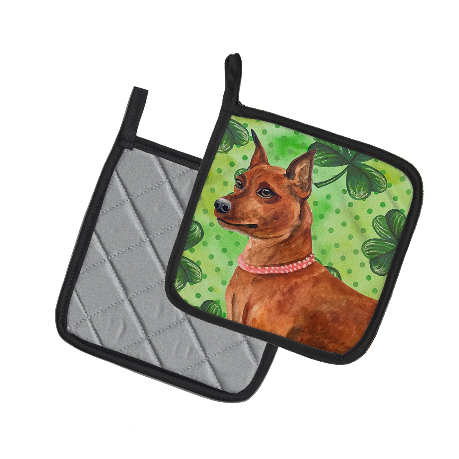 Miniature Pinscher St Patrick's Pot Holder Set of 2 Heat Resistant Quilted Hot Pads 7.5 x 7.5 Inch, Insulated Kitchen Trivets for Cooking & Baking