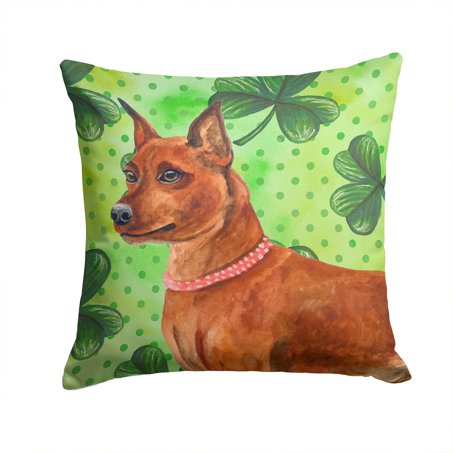 Miniature Pinscher St Patrick's Decorative Throw Pillow 14x14 Indoor Outdoor Accent Cushion, Fabric Cover with Insert for Sofa, Bed, Porch & Living Room