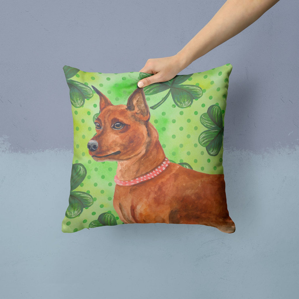 Miniature Pinscher St Patrick's Decorative Throw Pillow 14x14 Indoor Outdoor Accent Cushion, Fabric Cover with Insert for Sofa, Bed, Porch & Living Room