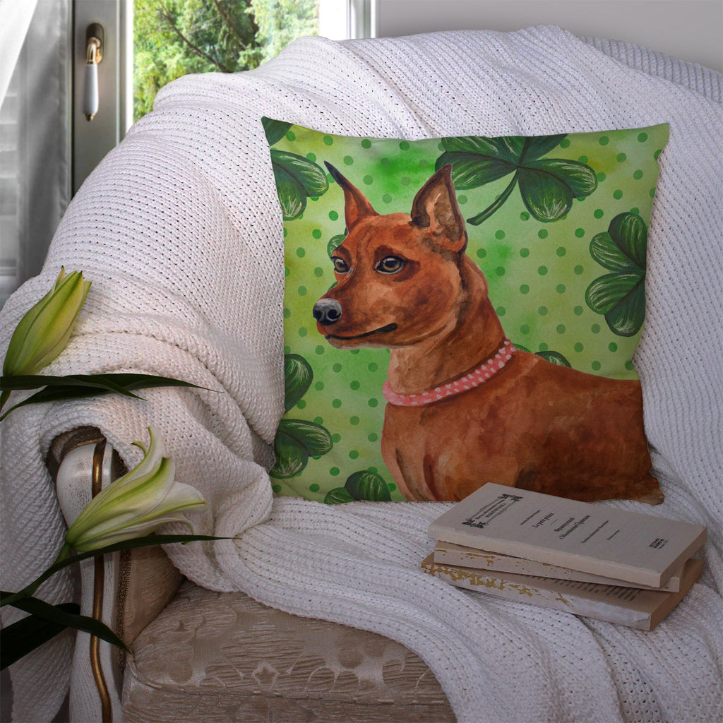 Miniature Pinscher St Patrick's Decorative Throw Pillow 14x14 Indoor Outdoor Accent Cushion, Fabric Cover with Insert for Sofa, Bed, Porch & Living Room