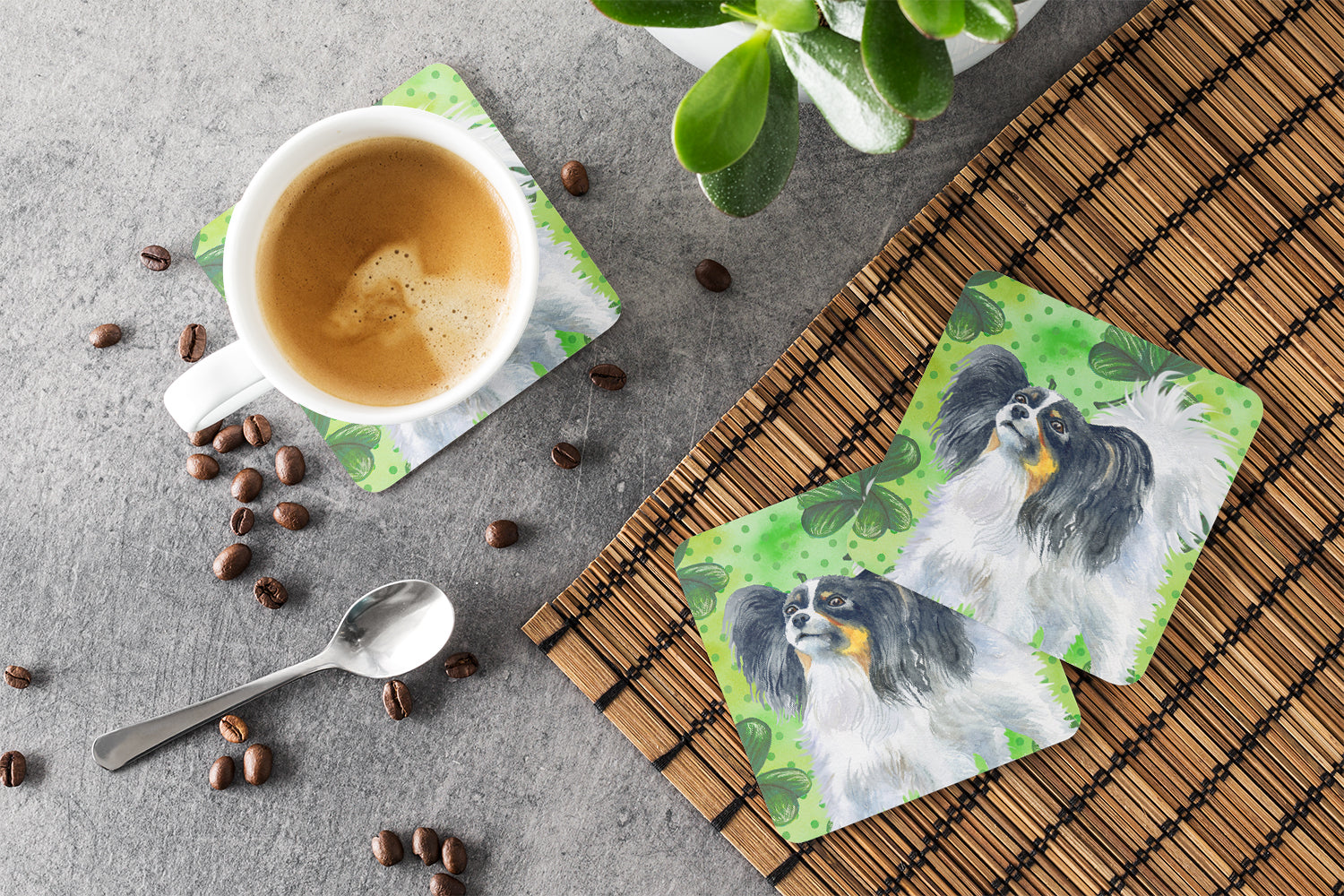 Papillon St Patrick's Foam Coasters Set of 4 Cup Coasters for Indoor Outdoor, Tabletop Protection, Anti Slip, Mouse pad Material