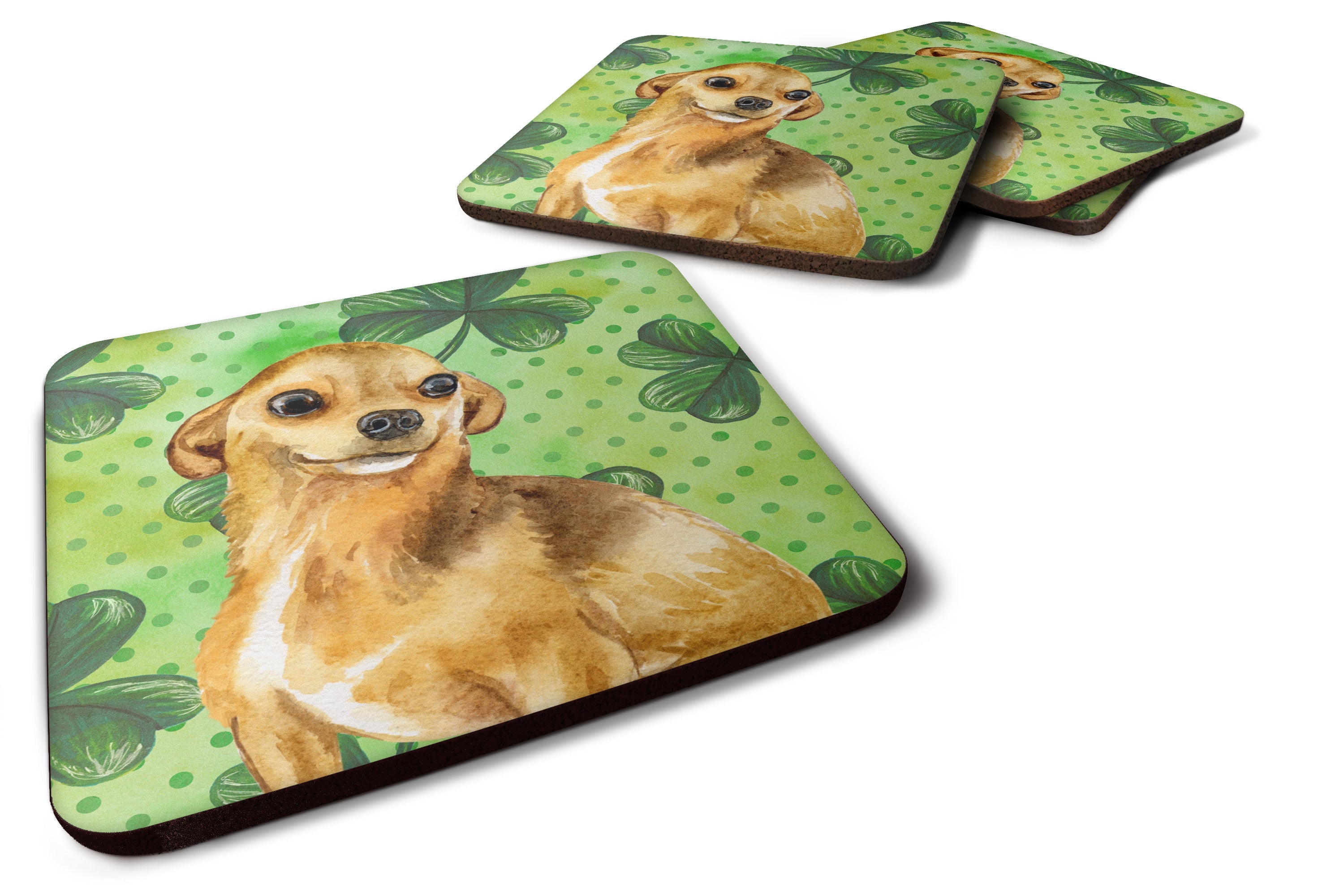 Chihuahua St Patrick's Foam Coasters Set of 4 Cup Coasters for Indoor Outdoor, Tabletop Protection, Anti Slip, Mouse pad Material