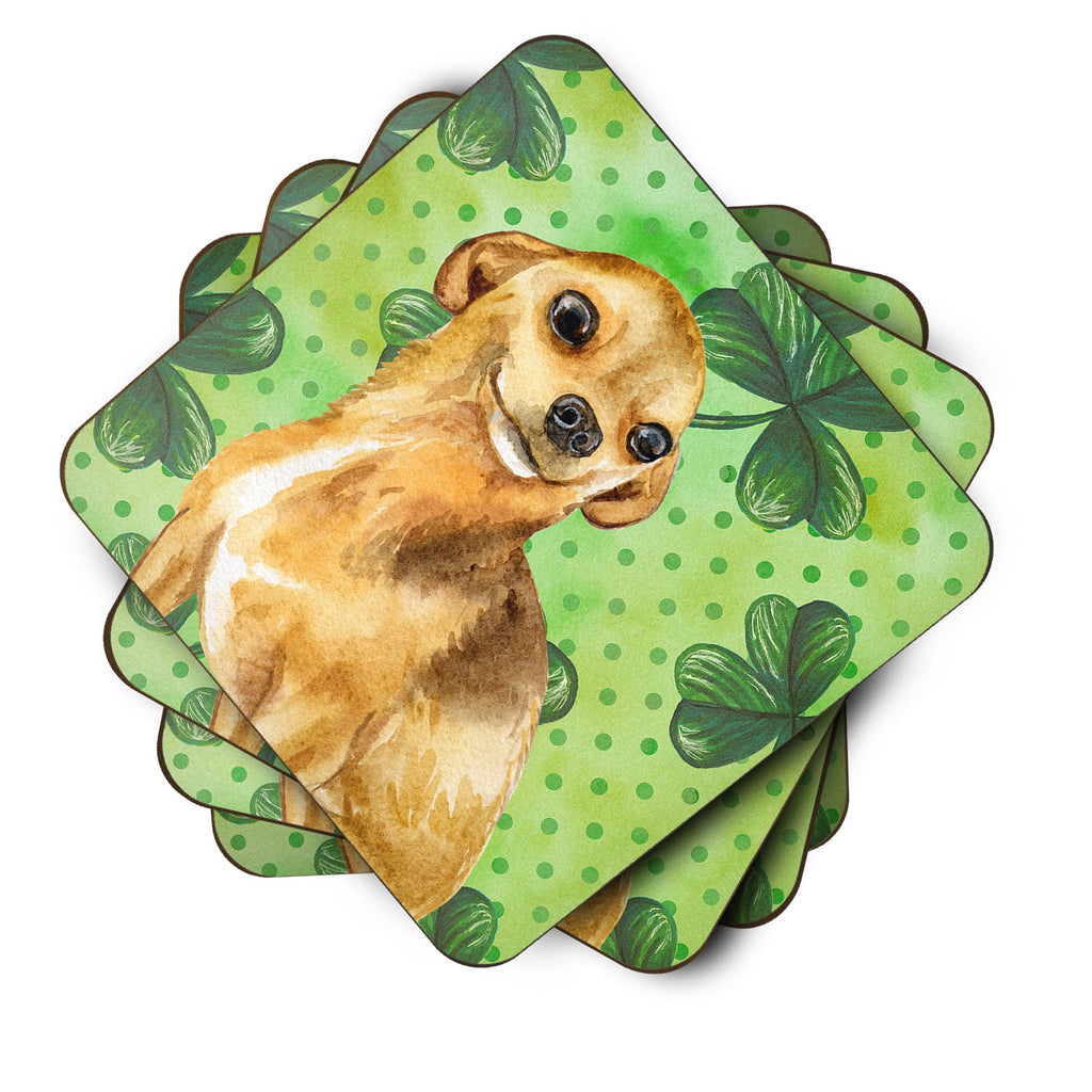 Chihuahua St Patrick's Foam Coasters Set of 4 Cup Coasters for Indoor Outdoor, Tabletop Protection, Anti Slip, Mouse pad Material