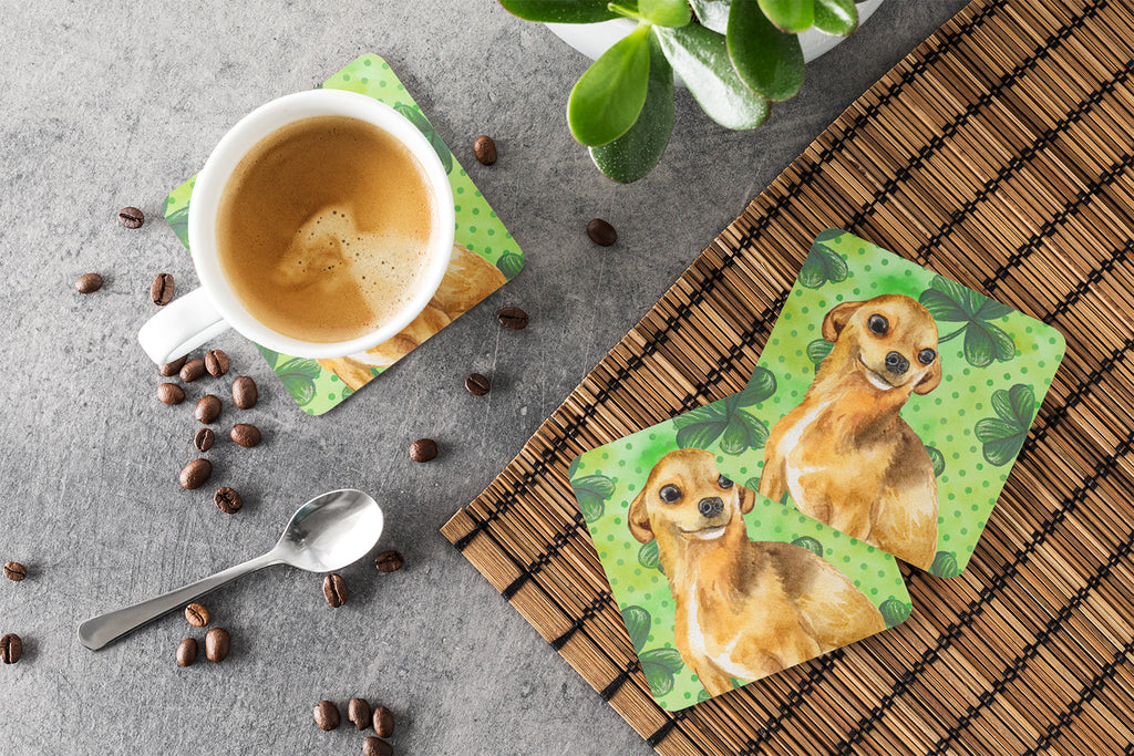 Chihuahua St Patrick's Foam Coasters Set of 4 Cup Coasters for Indoor Outdoor, Tabletop Protection, Anti Slip, Mouse pad Material