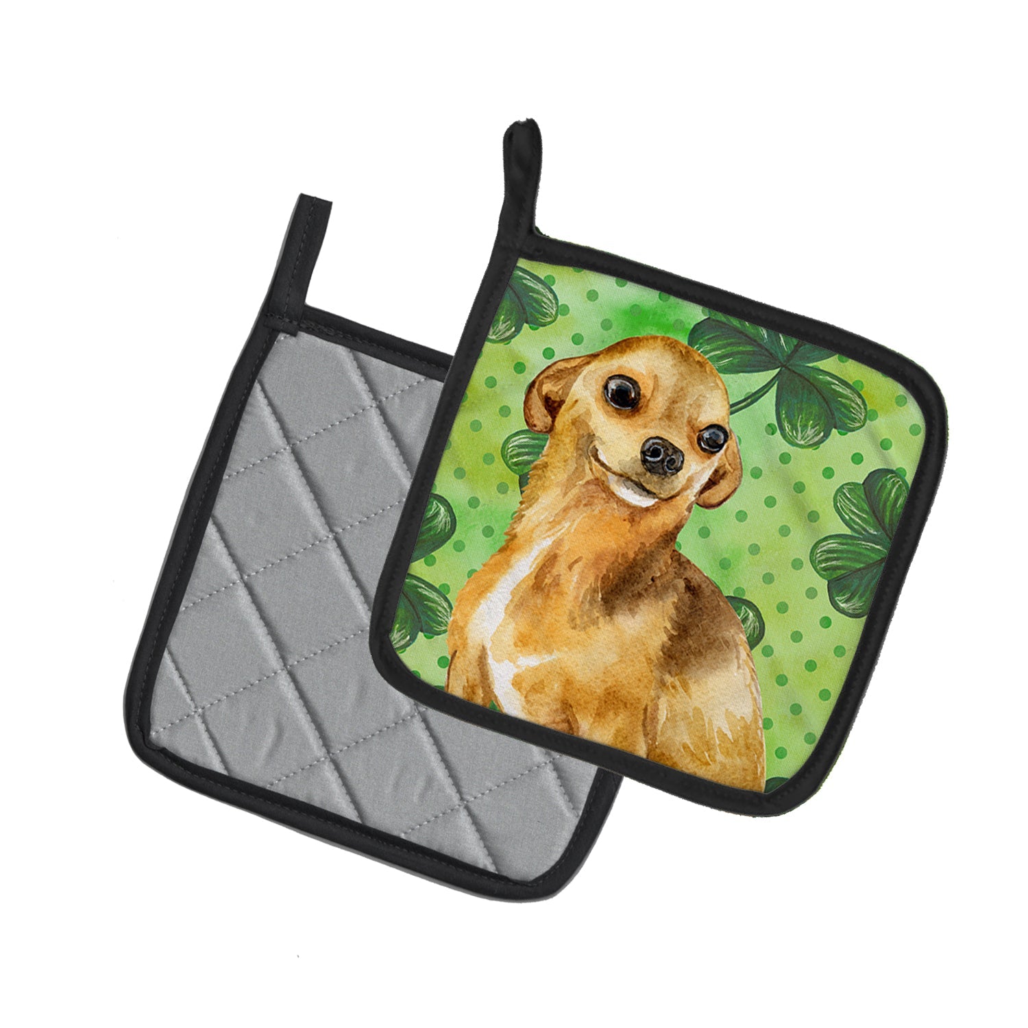 Chihuahua St Patrick's Pot Holder Set of 2 Heat Resistant Quilted Hot Pads 7.5 x 7.5 Inch, Insulated Kitchen Trivets for Cooking & Baking