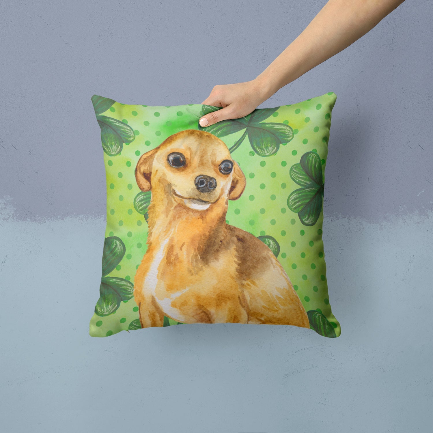 Chihuahua St Patrick's Decorative Throw Pillow 14x14 Indoor Outdoor Accent Cushion, Fabric Cover with Insert for Sofa, Bed, Porch & Living Room