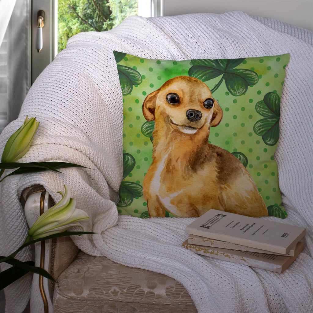 Chihuahua St Patrick's Decorative Throw Pillow 14x14 Indoor Outdoor Accent Cushion, Fabric Cover with Insert for Sofa, Bed, Porch & Living Room