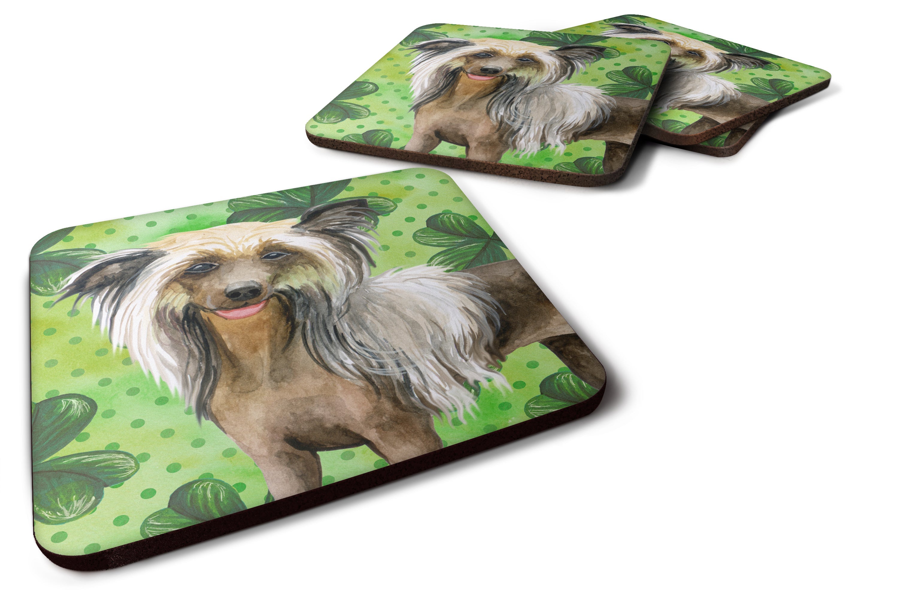 Chinese Crested St Patrick's Foam Coasters Set of 4 Cup Coasters for Indoor Outdoor, Tabletop Protection, Anti Slip, Mouse pad Material