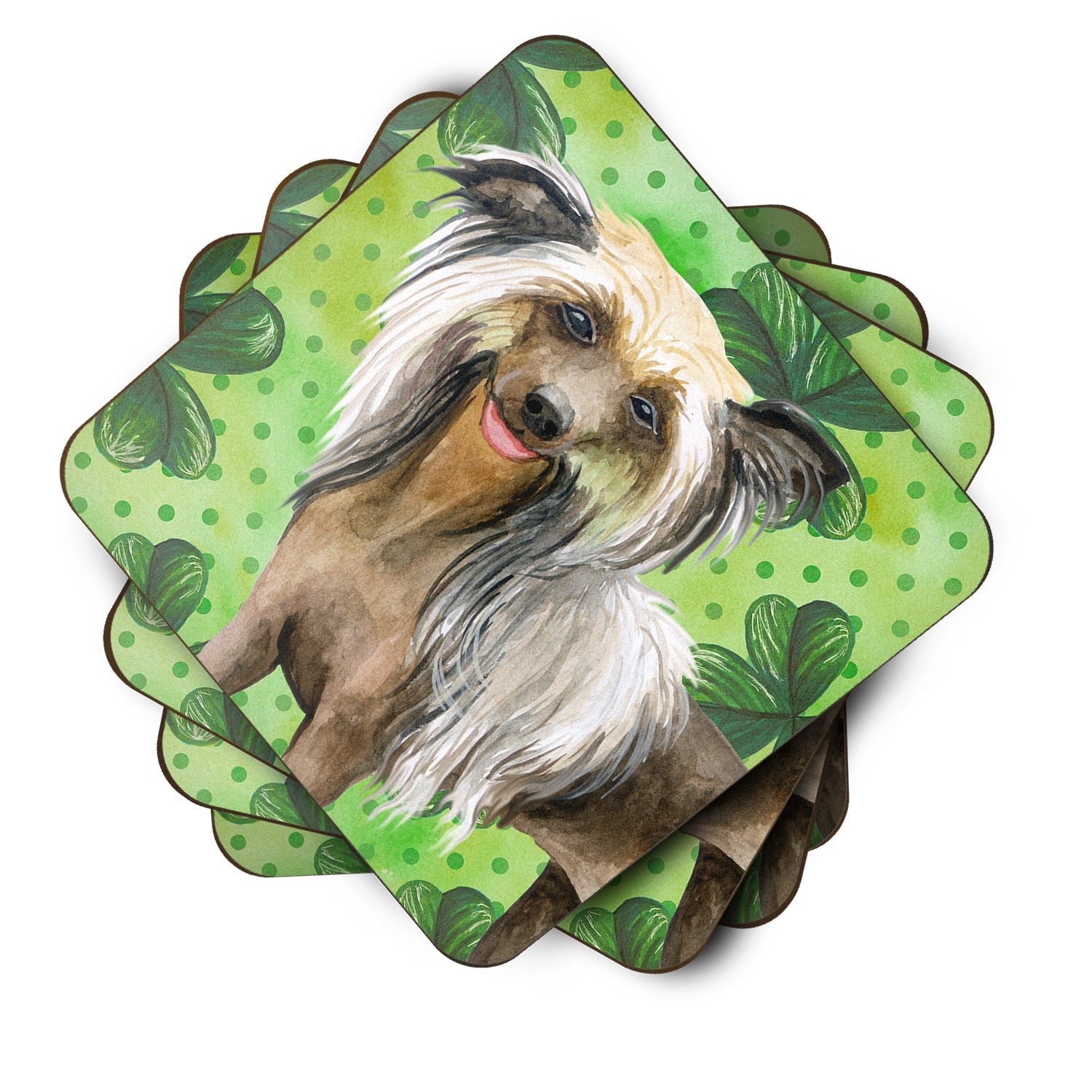 Chinese Crested St Patrick's Foam Coasters Set of 4 Cup Coasters for Indoor Outdoor, Tabletop Protection, Anti Slip, Mouse pad Material