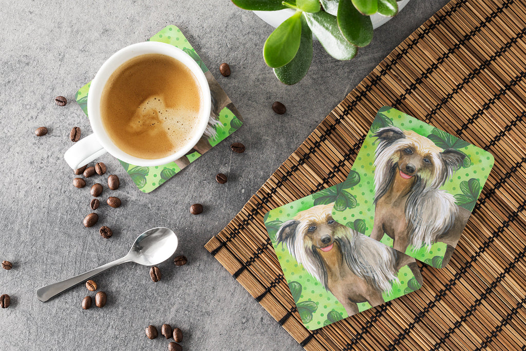 Chinese Crested St Patrick's Foam Coasters Set of 4 Cup Coasters for Indoor Outdoor, Tabletop Protection, Anti Slip, Mouse pad Material