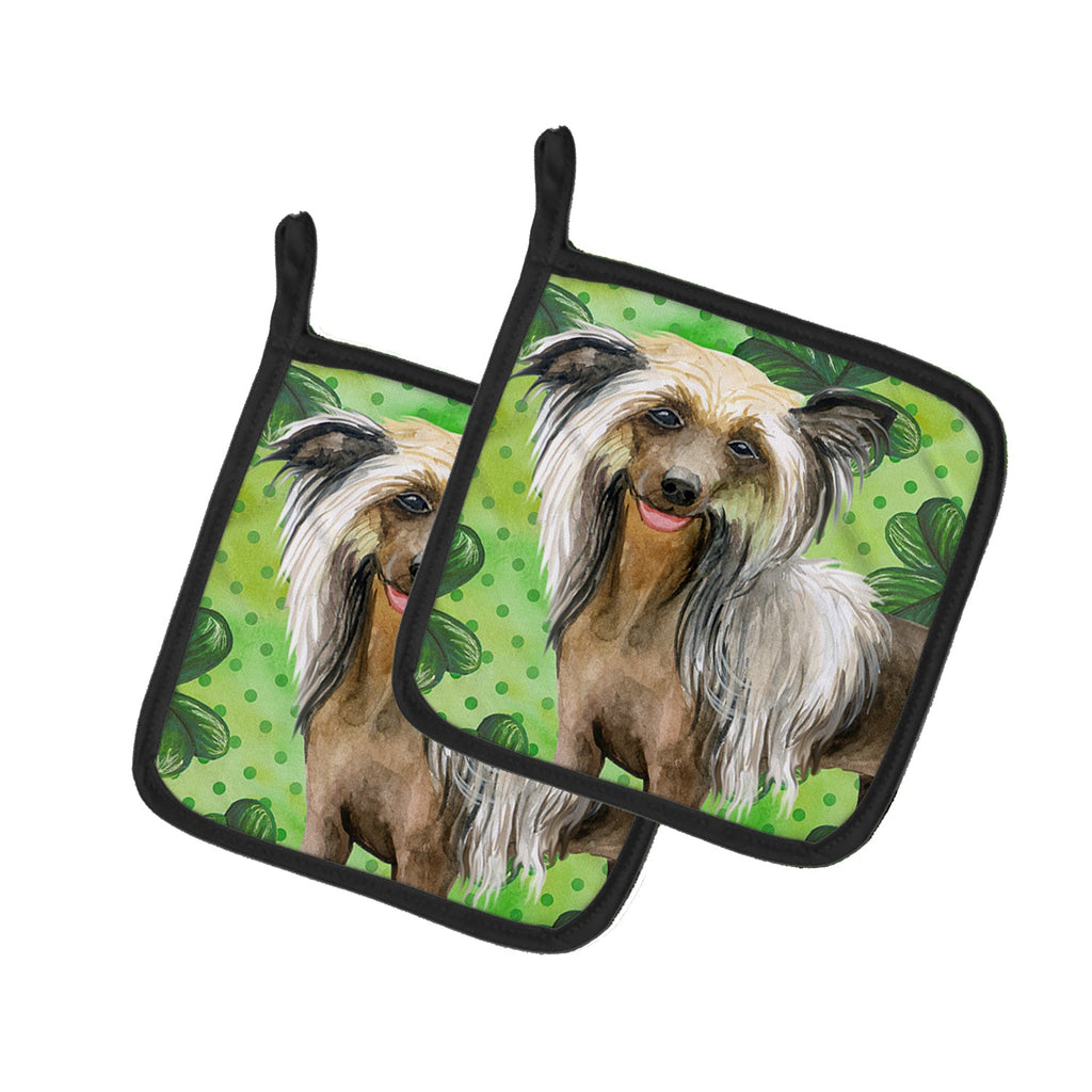 Chinese Crested St Patrick's Pot Holder Set of 2 Heat Resistant Quilted Hot Pads 7.5 x 7.5 Inch, Insulated Kitchen Trivets for Cooking & Baking