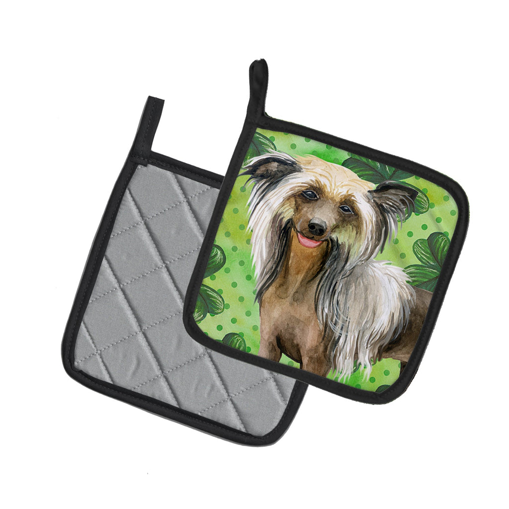 Chinese Crested St Patrick's Pot Holder Set of 2 Heat Resistant Quilted Hot Pads 7.5 x 7.5 Inch, Insulated Kitchen Trivets for Cooking & Baking